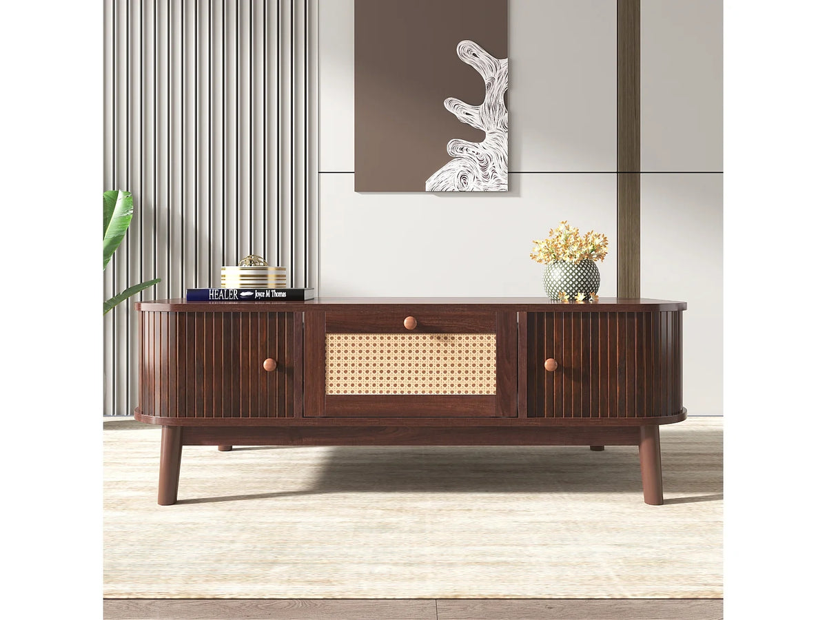 Noyer - Table basse avec tiroirs de rangement en bois massif