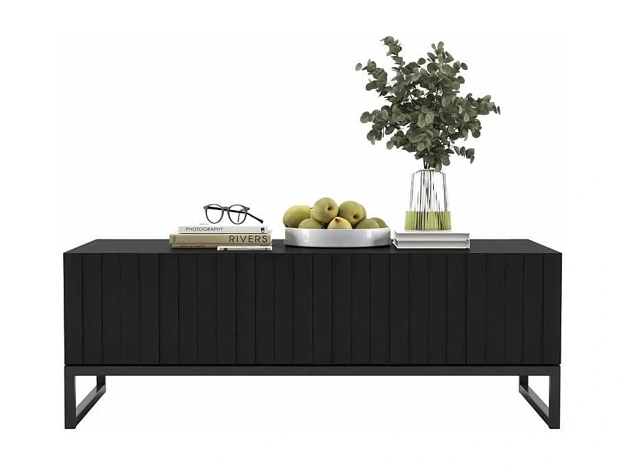 Table basse portes, facades relief, noir 110x54 cm