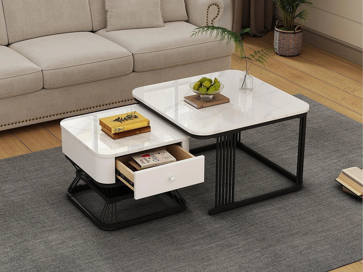 Table basses 70x70x45 cm marbre - tables gigognes empilables