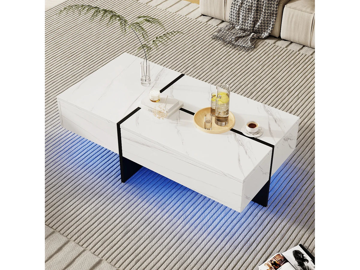 Marron - Table basse avec tiroirs de rangement en marbre