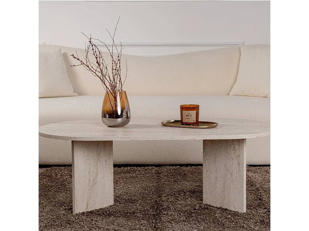Sam Table basse ovale effet travertin 119x60cm