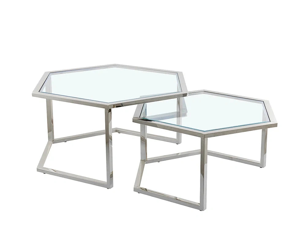 Lot de 2 Table basses blanc en verre trempe 50x45x38cm