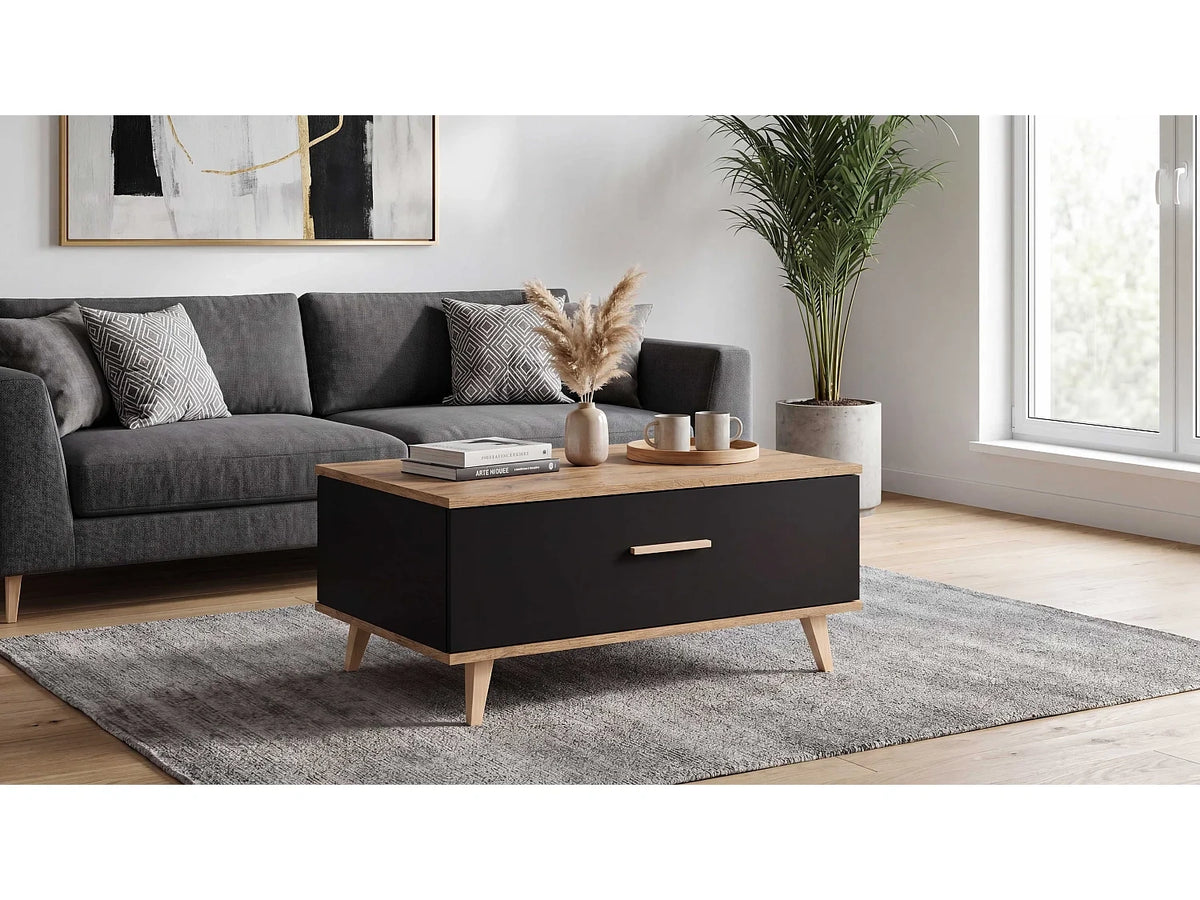 Chene - Table basse avec etageres de rangement en chene