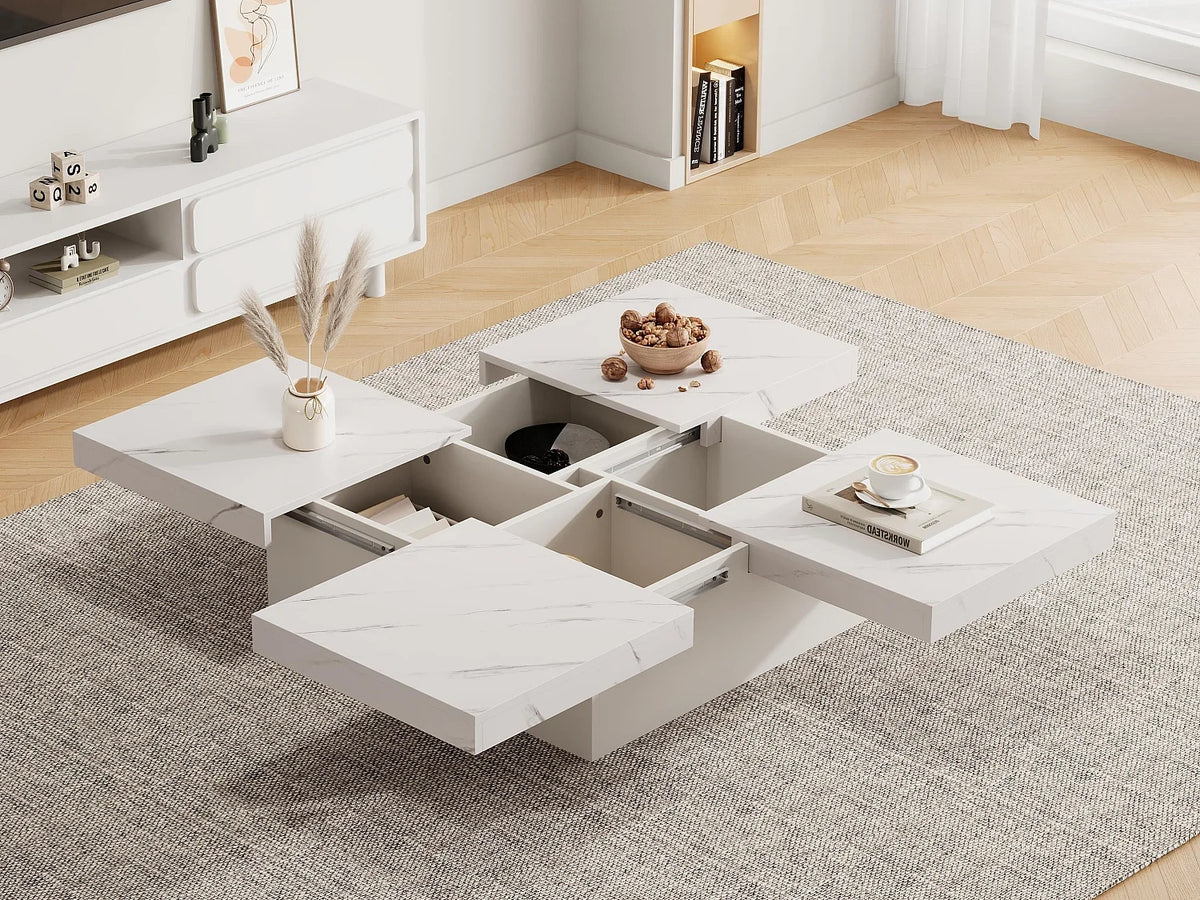 Table basse marbre en finition effet marbre - tiroirs de rangement