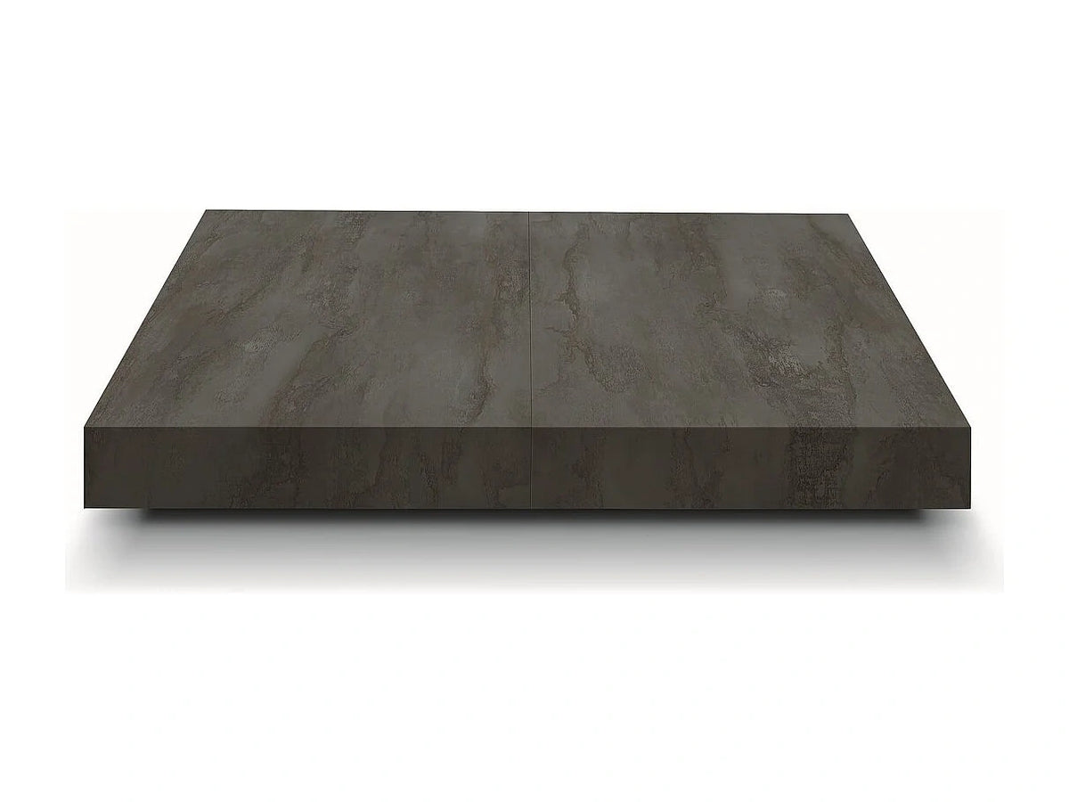 Table basse bois, finition acier, base noire, convertible 120x80