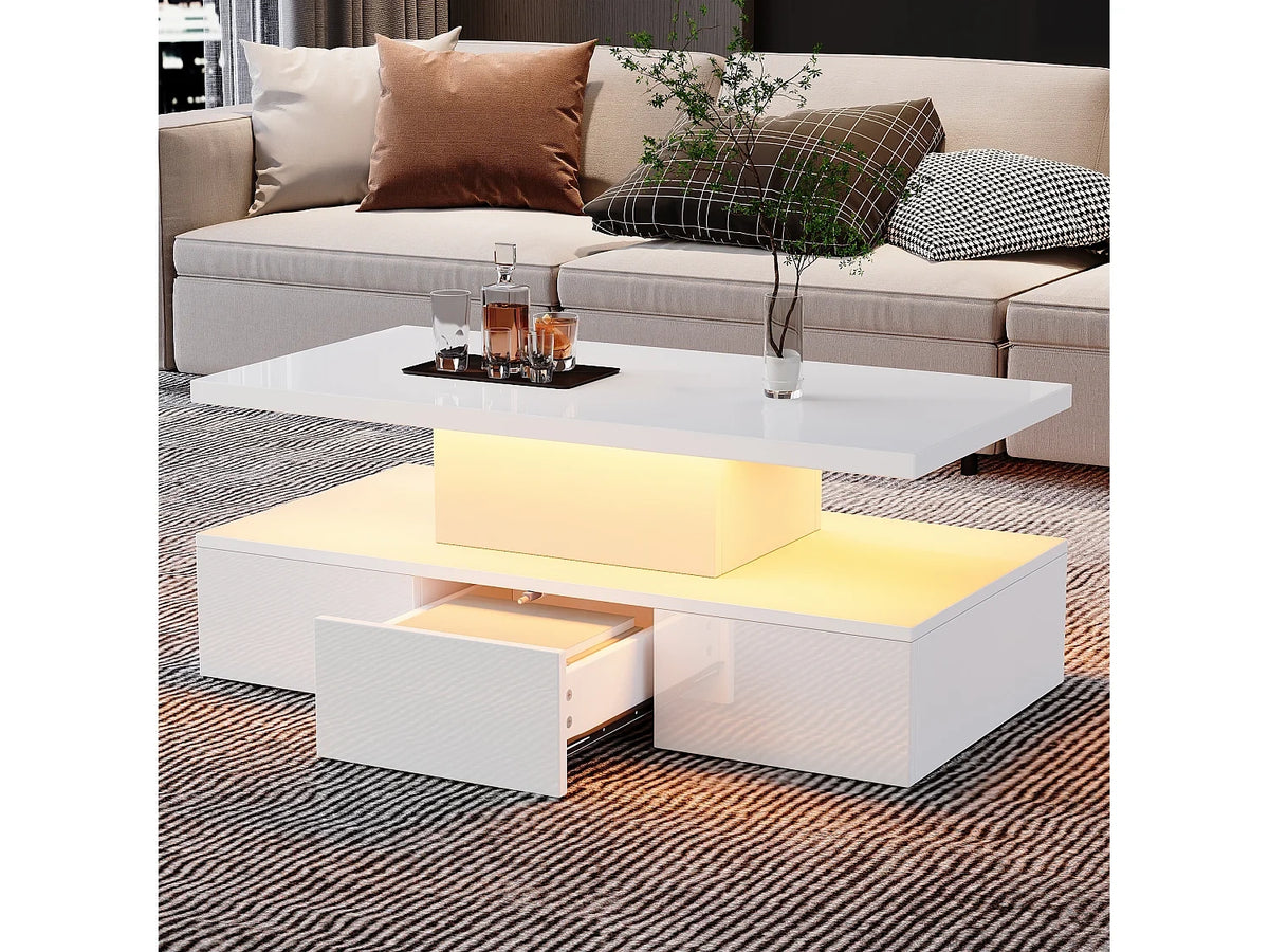 Table basse blanc avec tiroirs de rangement - rangement