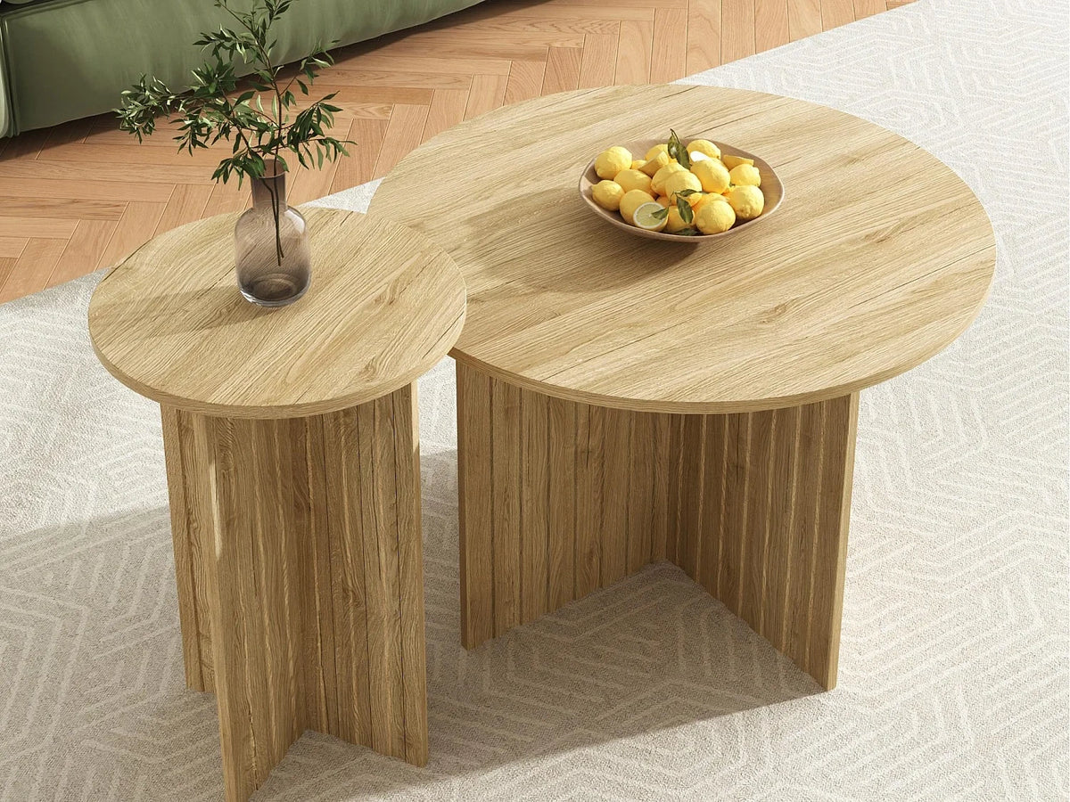 Lot de tables basses plateau rond aspect bois