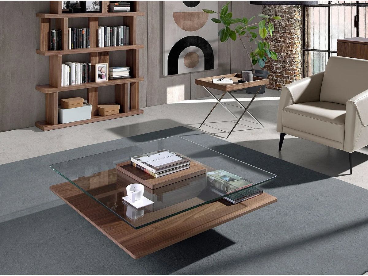 Table basse carree verre trempe noyer ANGEL CERDA