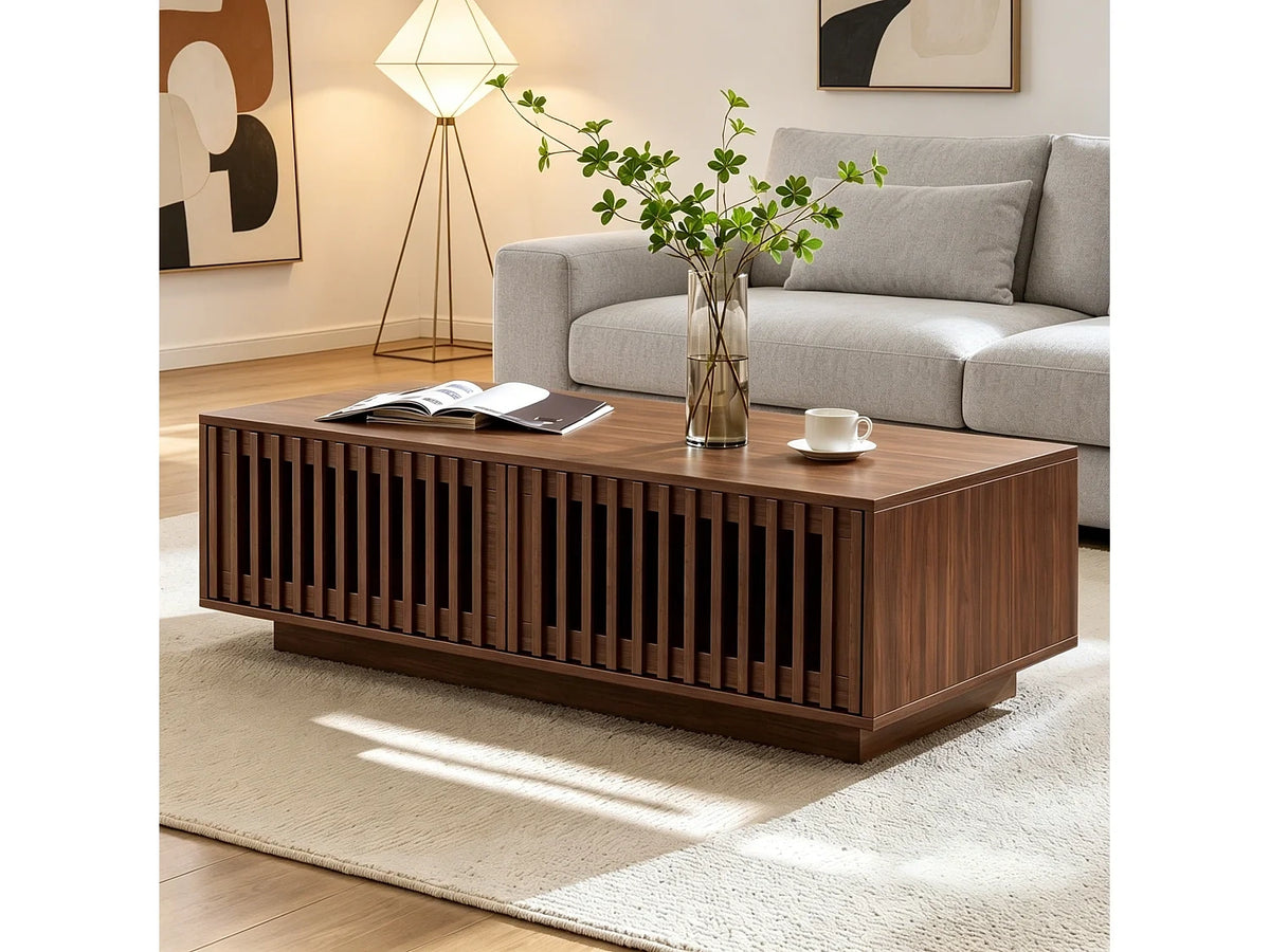 Marron - Table basse avec espace de rangement en fer