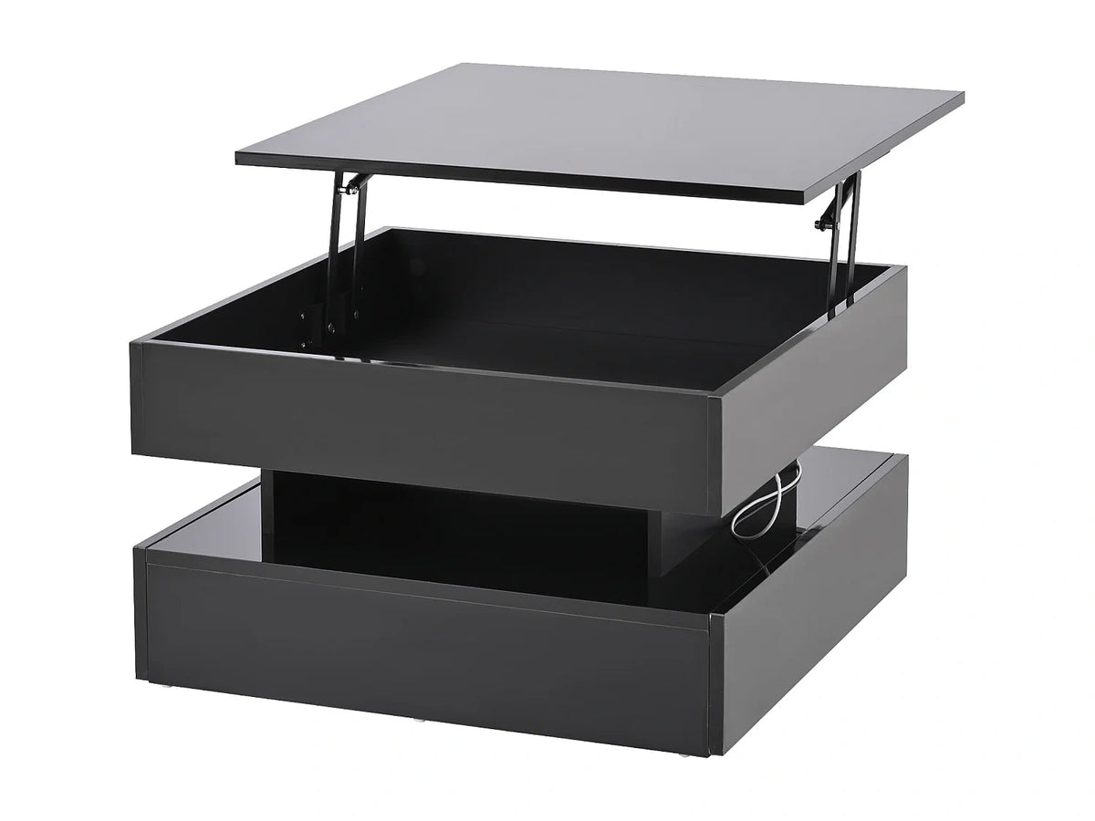Table basse 65x65x38.5 cm, plateau noir 65x65x38.5 cm
