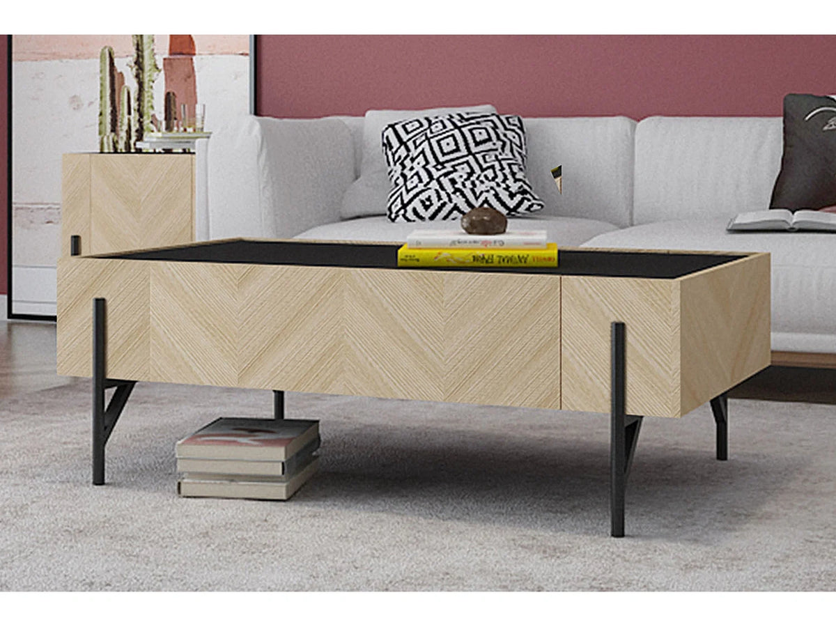 Table basse Bois clair avec tiroirs de rangement