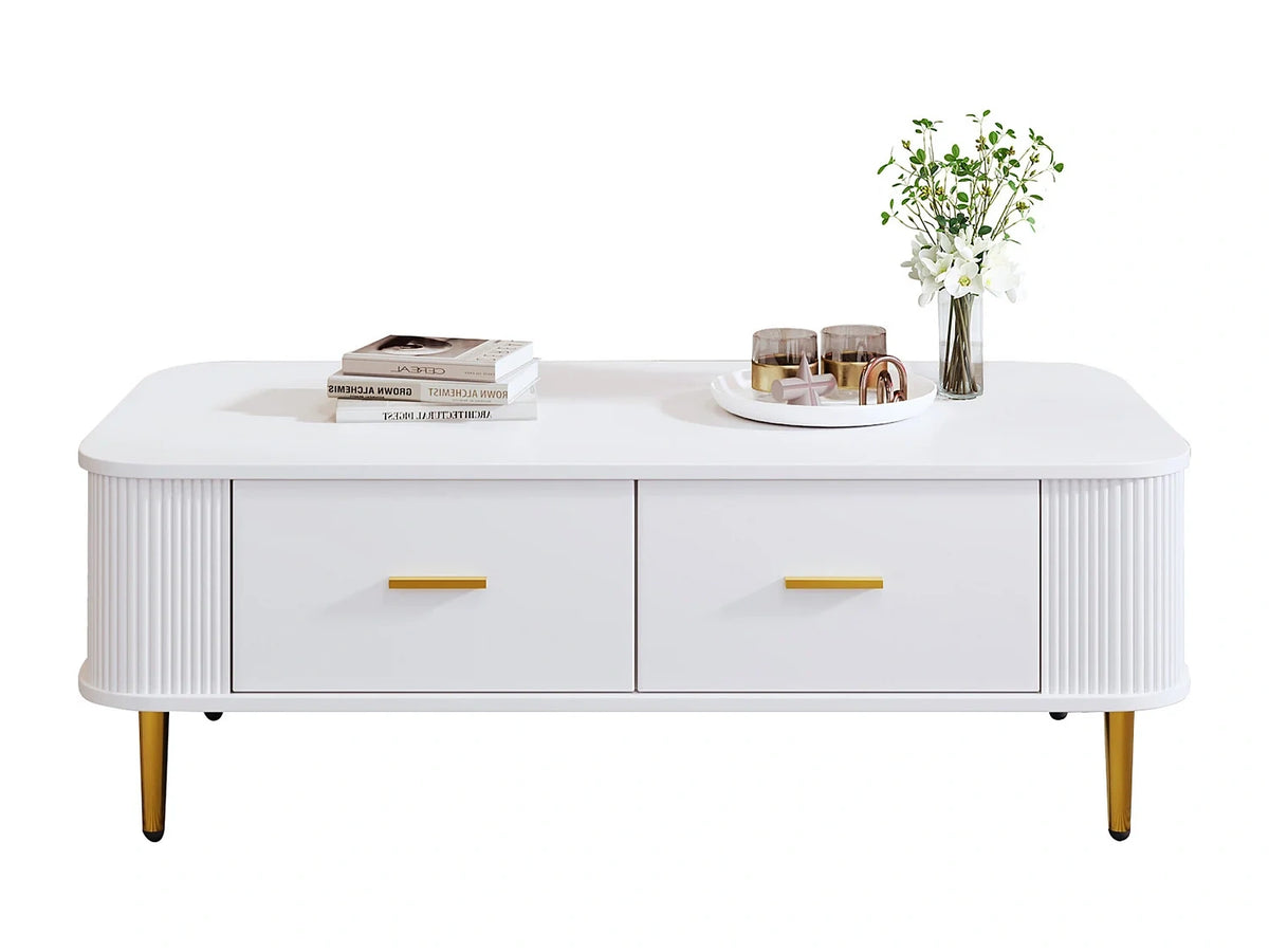 Blanc - Table basse ronde avec tiroirs de rangement en MDF