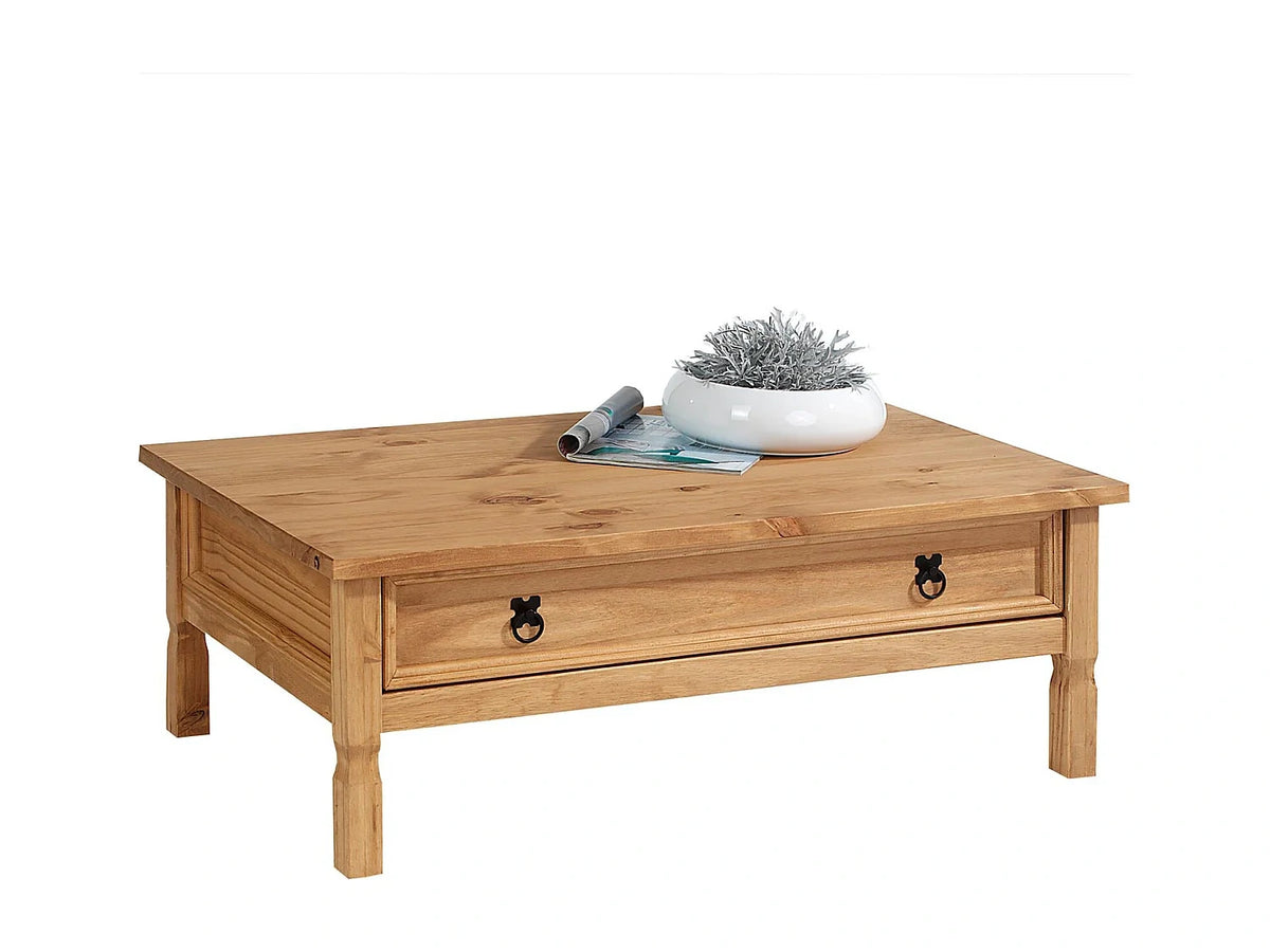 Table basse pin rectangulaire en pin massif avec tiroirs de rangement