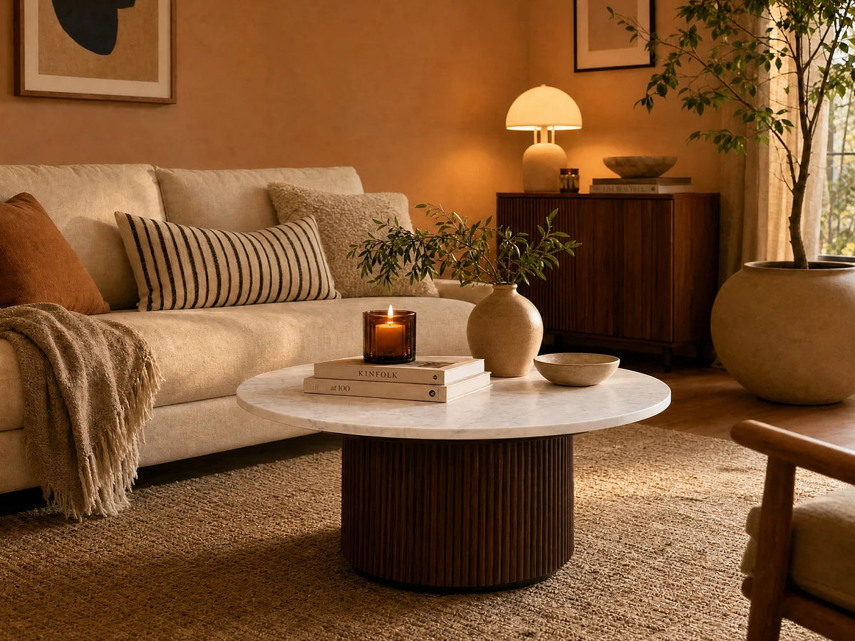 Table basse marbre bois d'acacia Blanc naturel