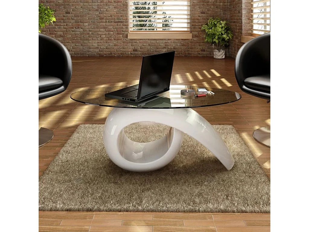 Blanc - Table basse ovale en verre