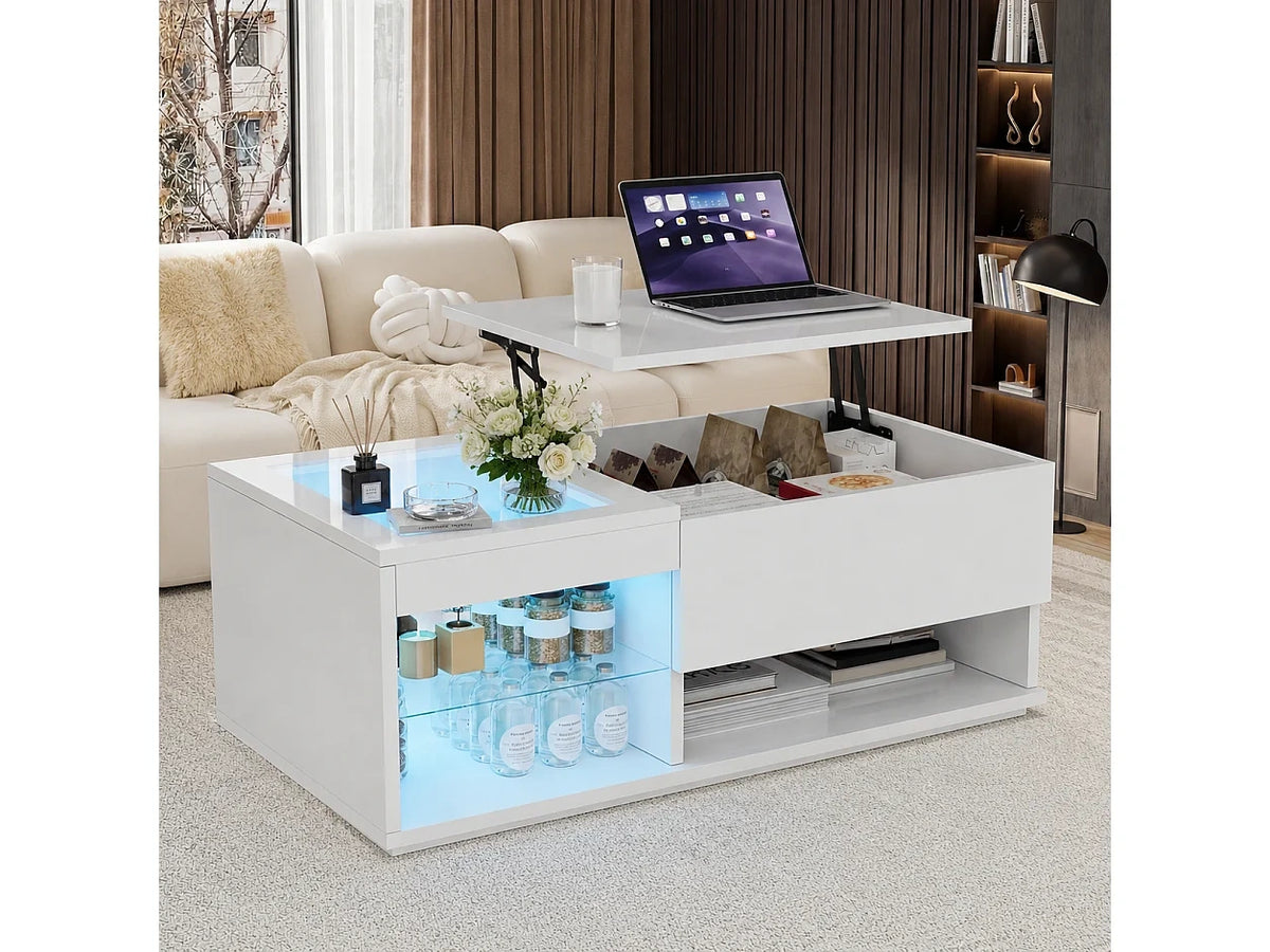 Table basse eclairage LED, rangement dissimule pliantes Table d'appoint