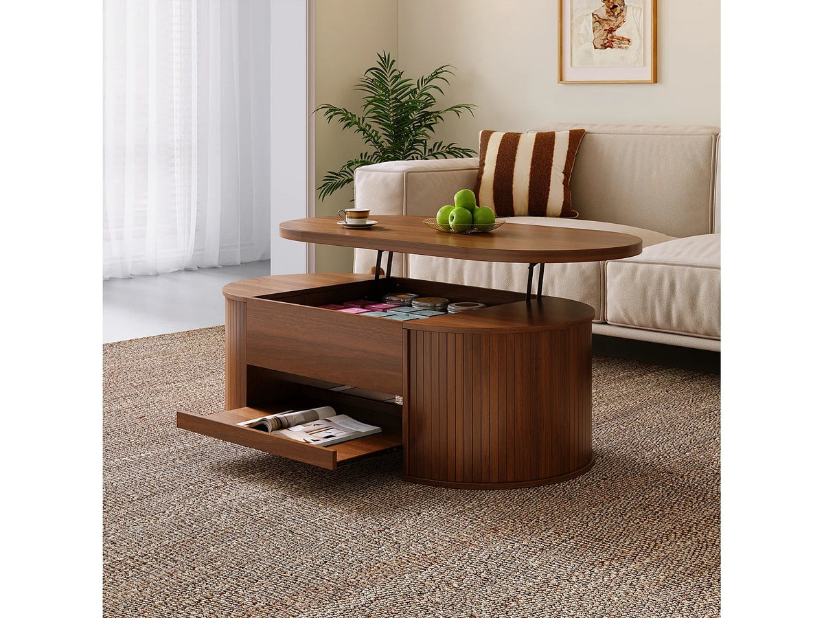 Noyer - Table basse avec rangement cache en noyer