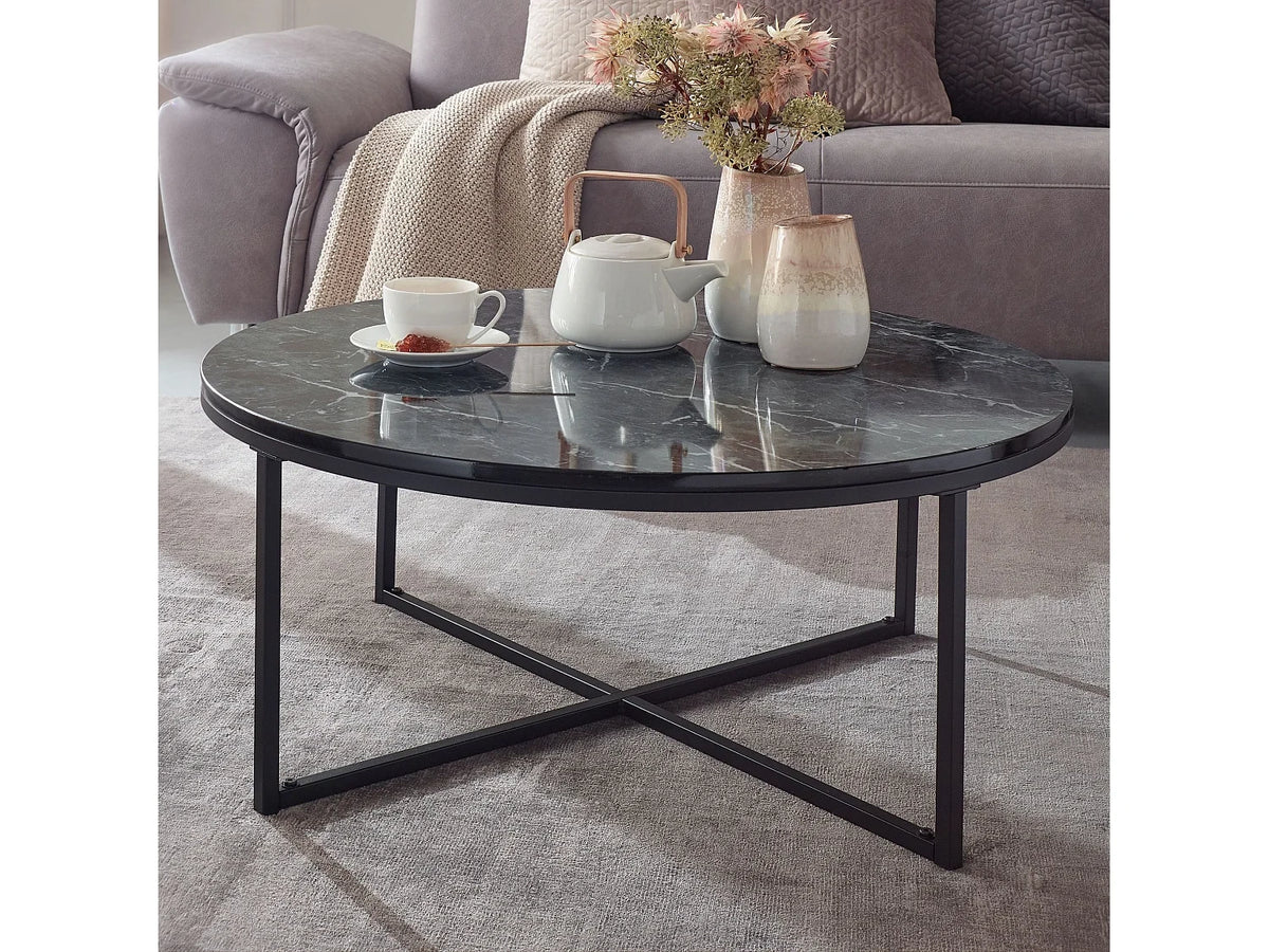 Basse 80x36x80 cm aspect marbre noir Table