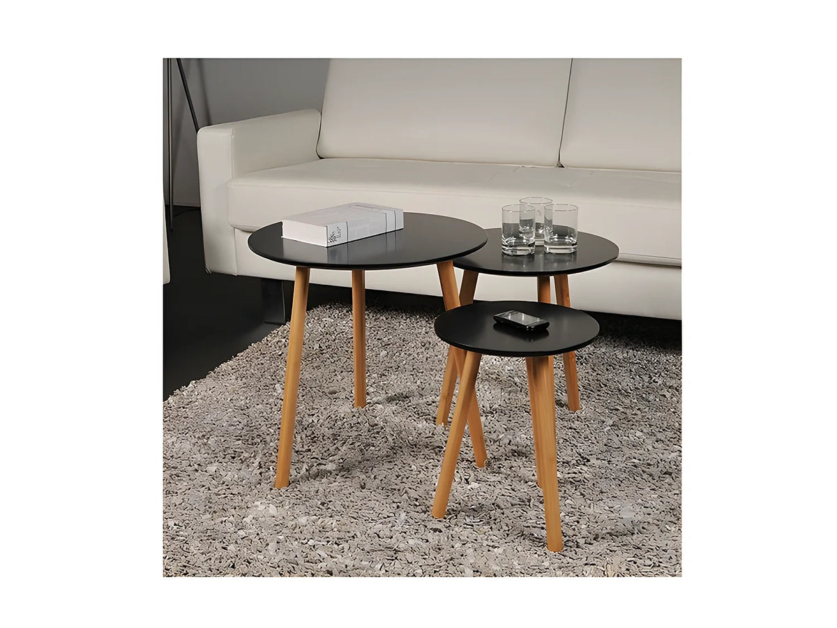 Noir - Table basses avec tables gigognes empilables