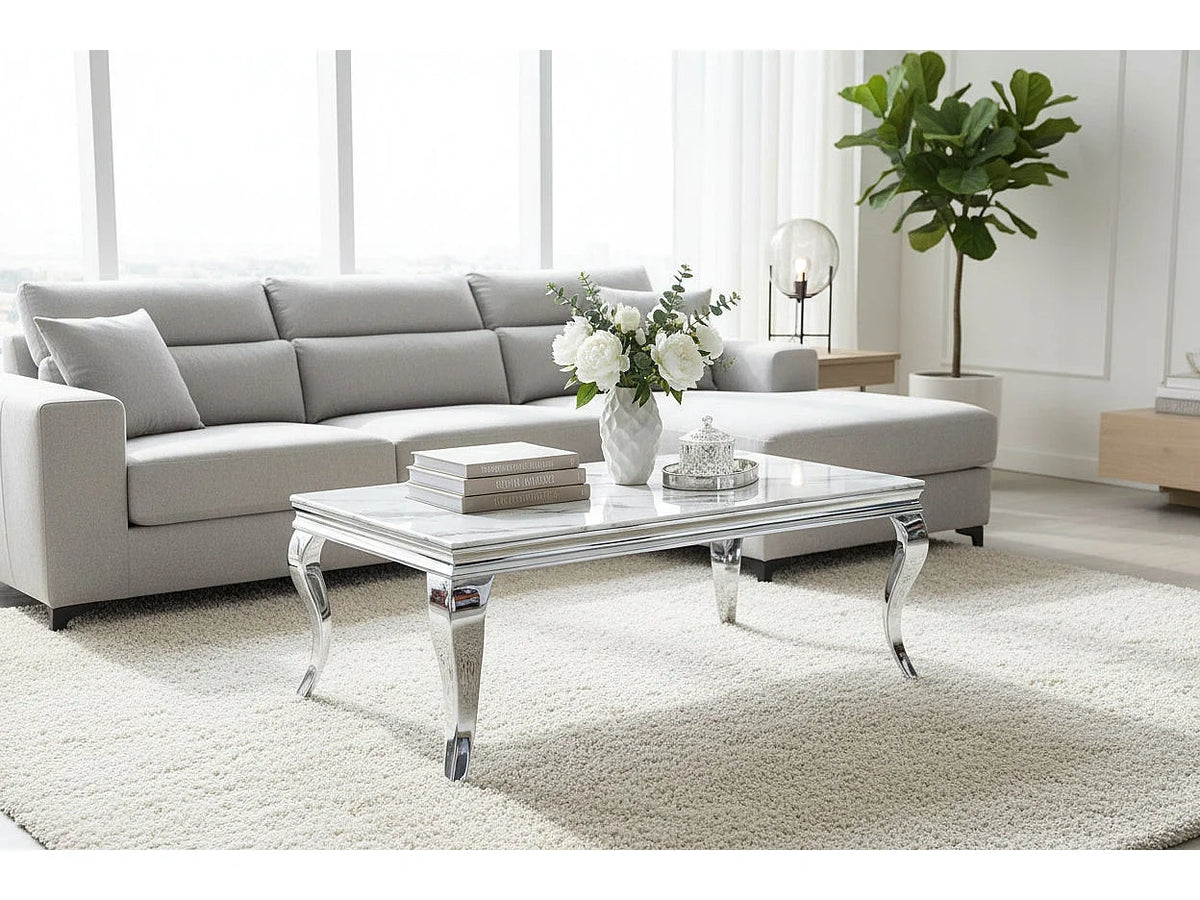 Table basse blanc rectangulaire en verre trempe 120x60x45cm