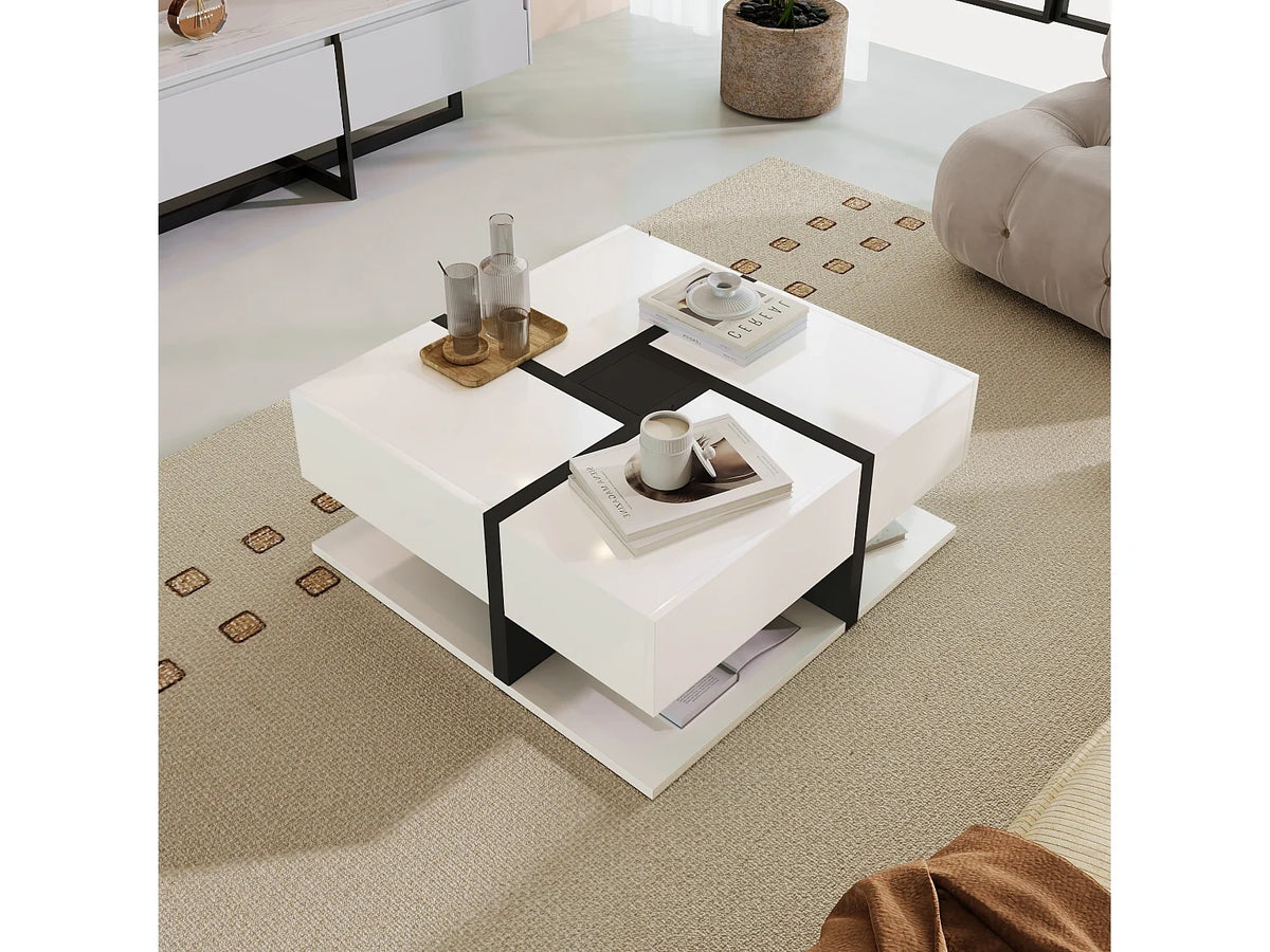 Table basse blanc avec tiroirs de rangement 78 x 78 x 36 cm