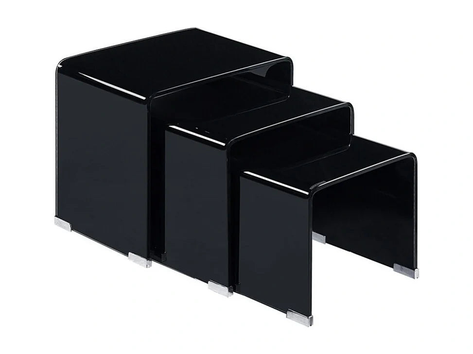 Table basses noir en verre trempe avec tables gigognes empilables