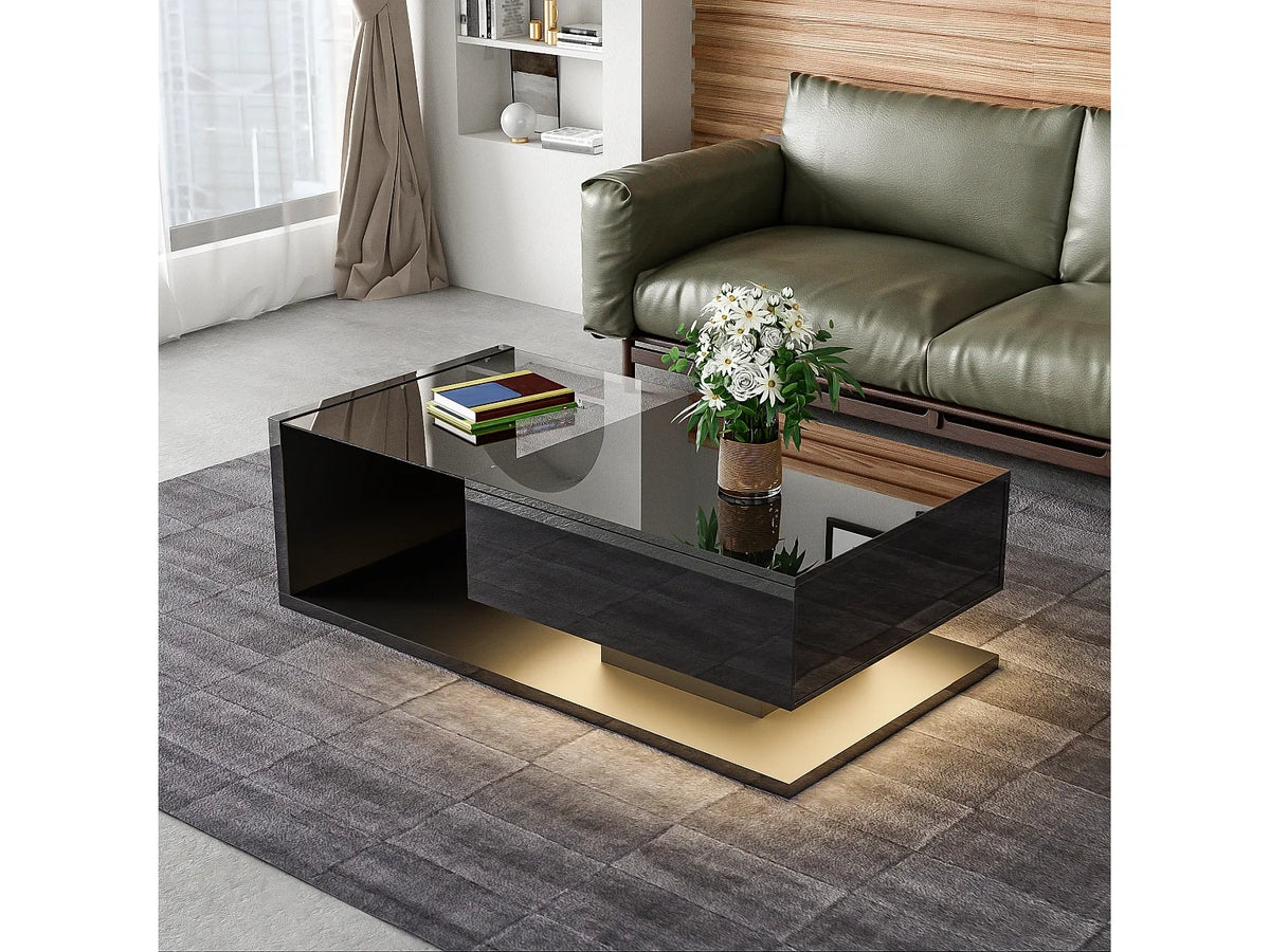 Table basse 105x55x32.5 cm noir en panneau de particules - compartiments de rangement
