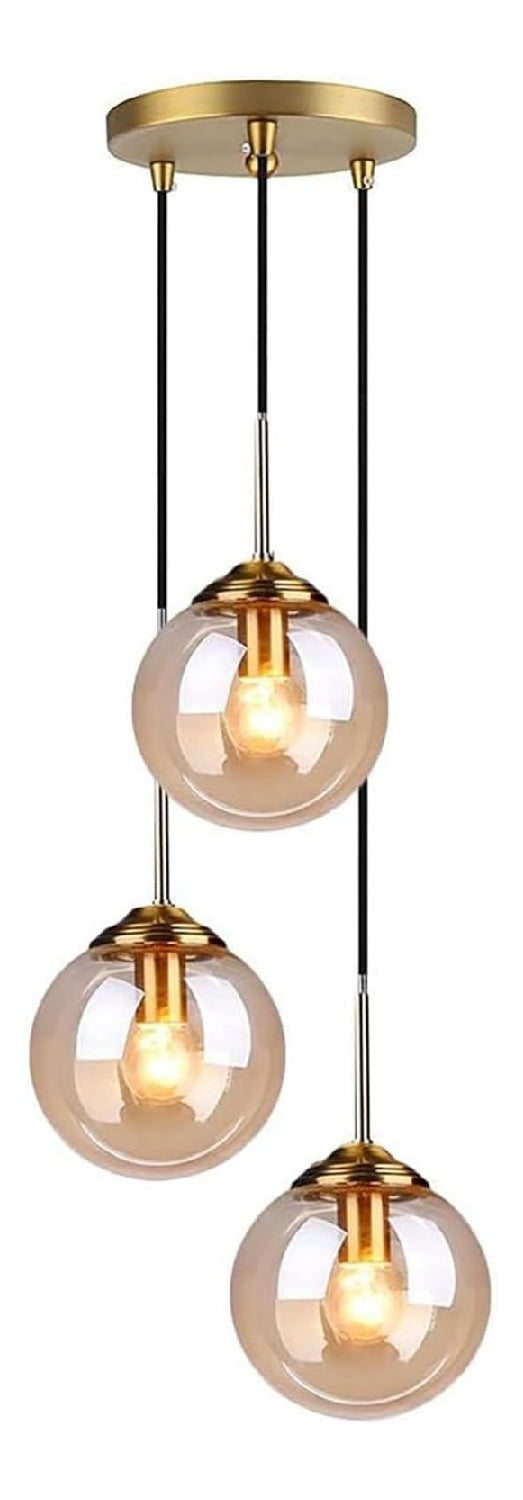 Suspension Gris et Ambre aux lignes epurees avec eclairage confortable 40 W E27