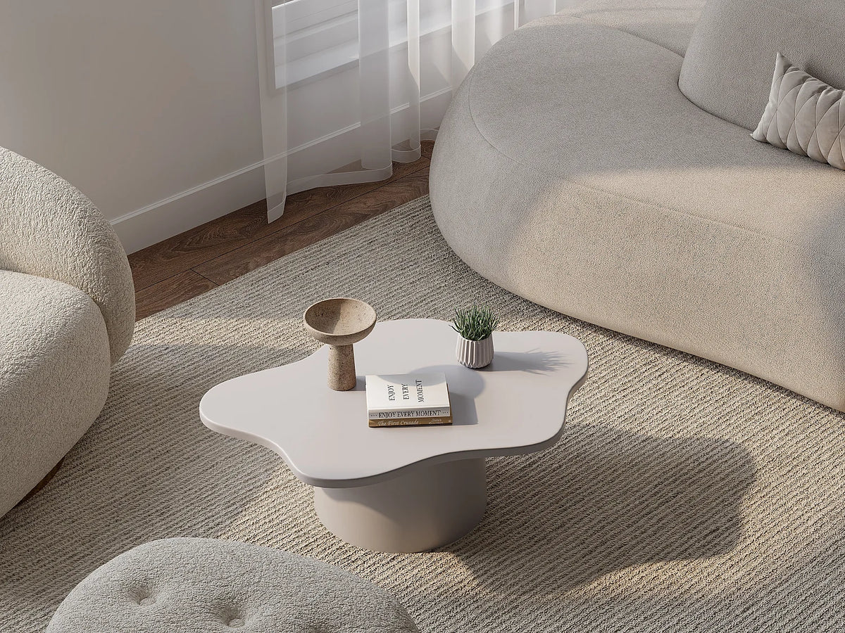 Table basse forme organique metal Coloris Creme Dimensions