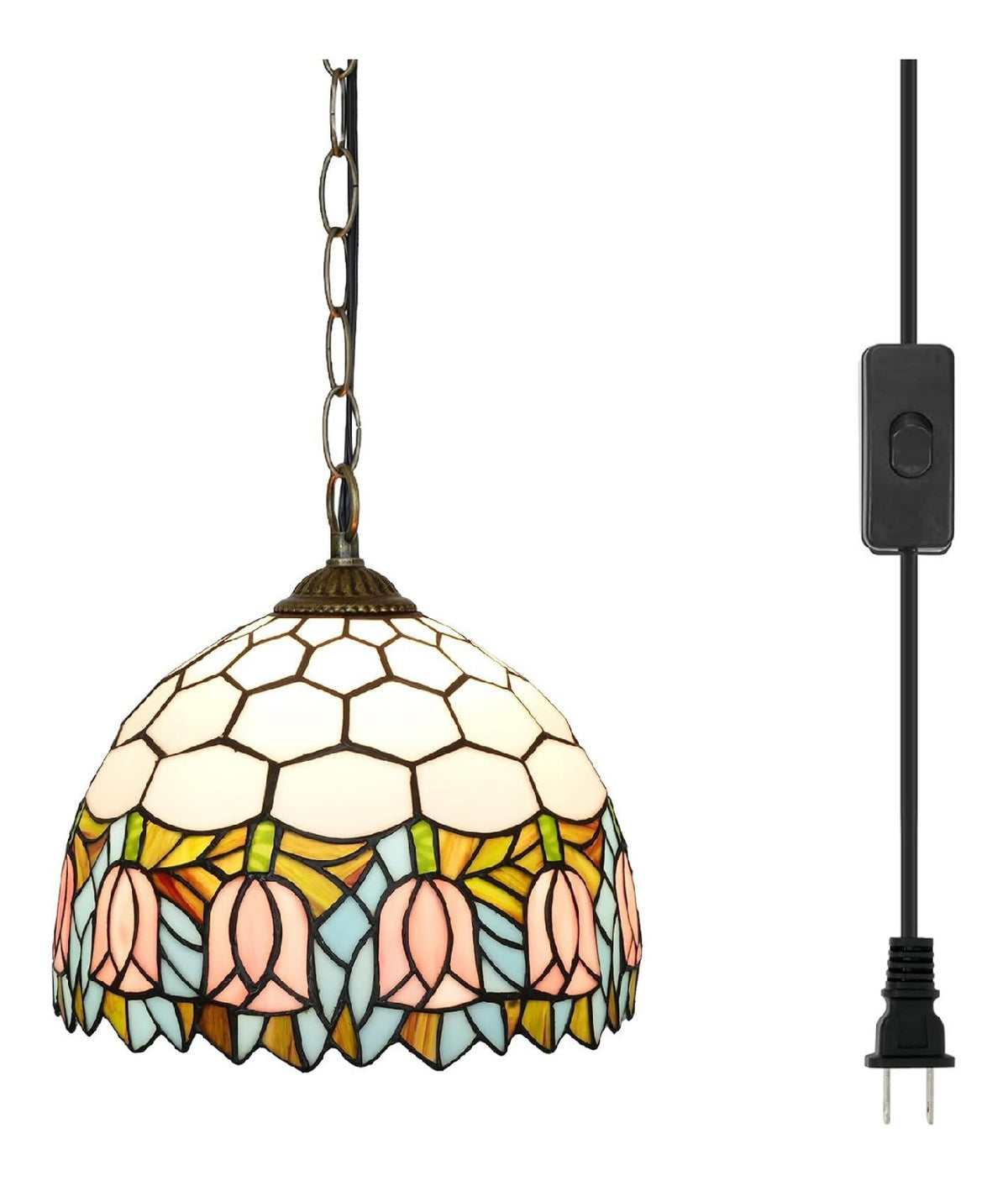 Suspension Ambre et Vert a presence elegante et lumiere agreable E27