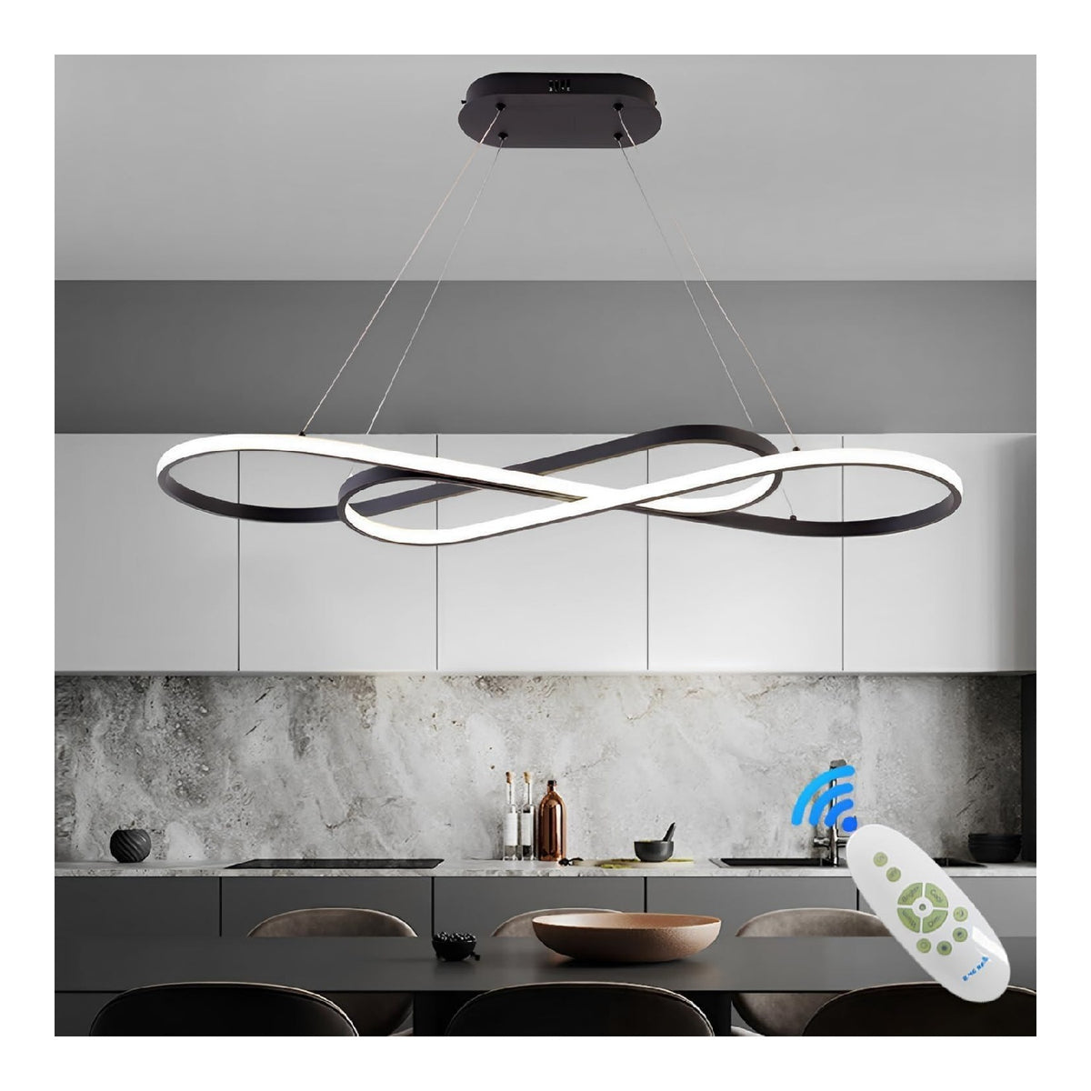 Suspension Noir et Blanc aux lignes epurees avec eclairage confortable 45 W 3000K
