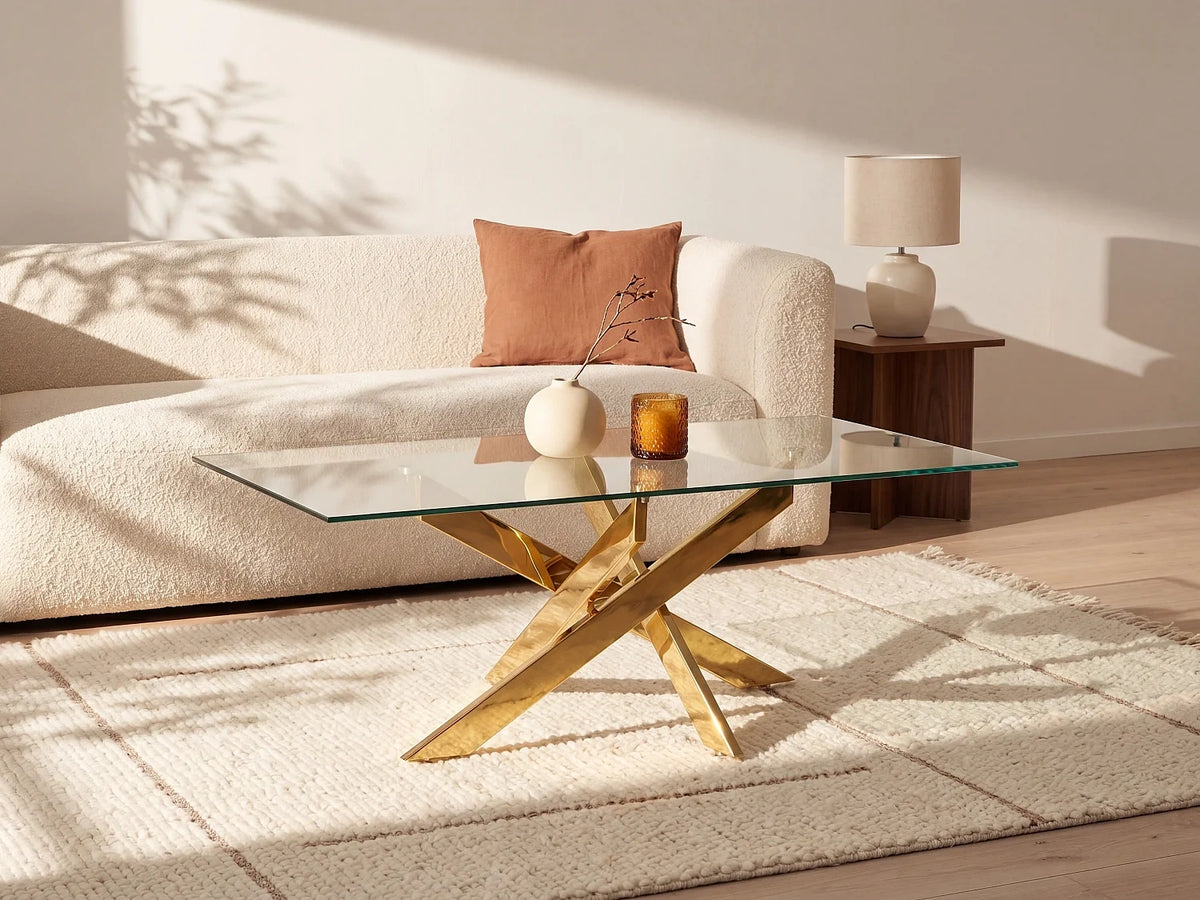 Table basse art deco verre dore