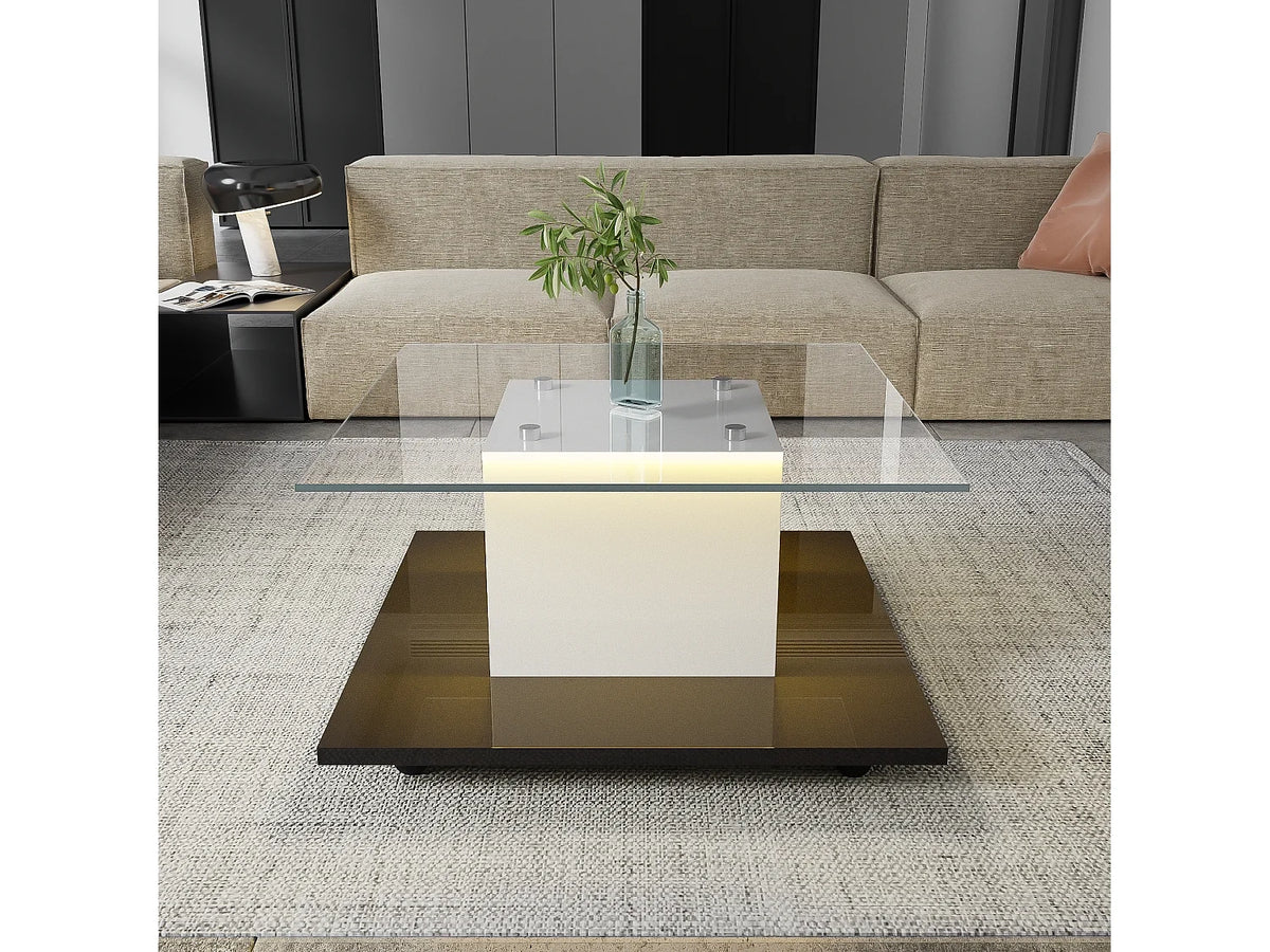 Table basse verre laque, table roulettes pivotantes, MDF, blanc