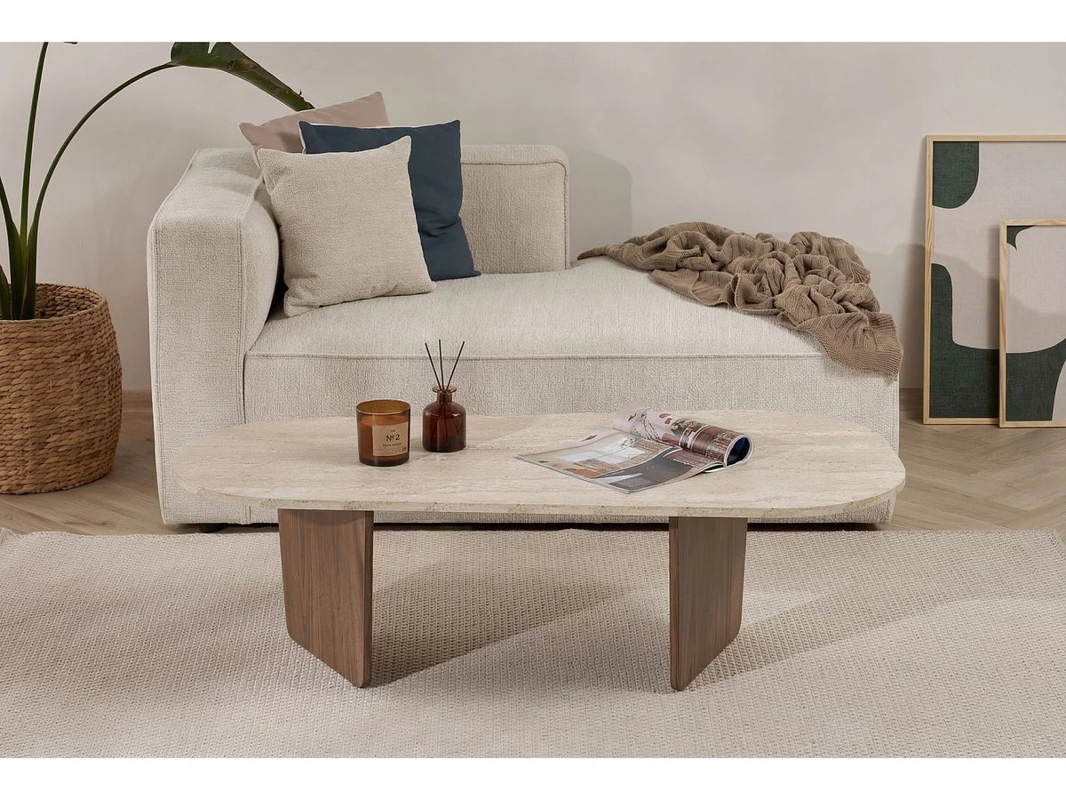 Table Basse bois Ovalis Travertin Noyer