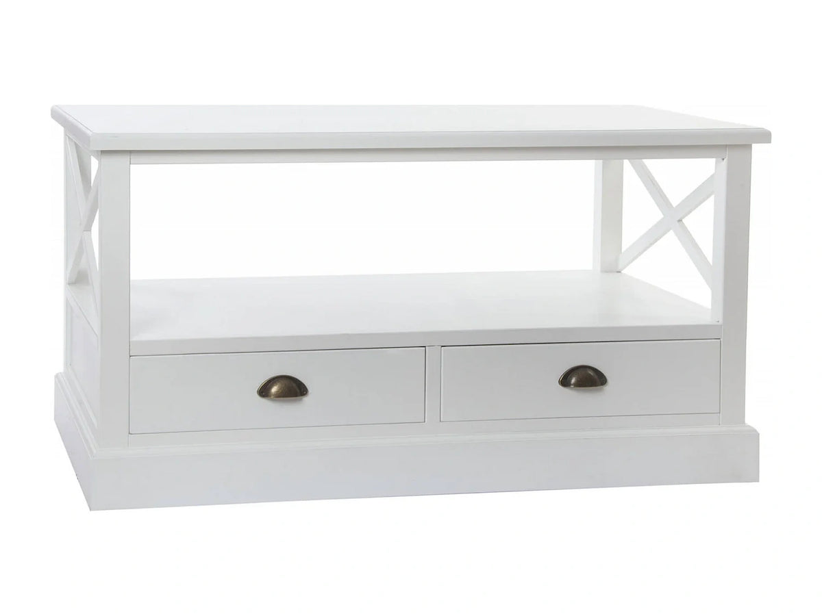 Table basse chic bois blanc rangement integre