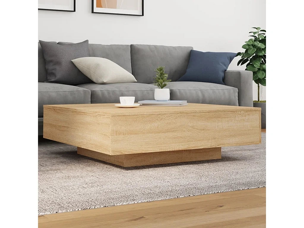 Table basse 100x100x31 cm chene - eclairage LED integre