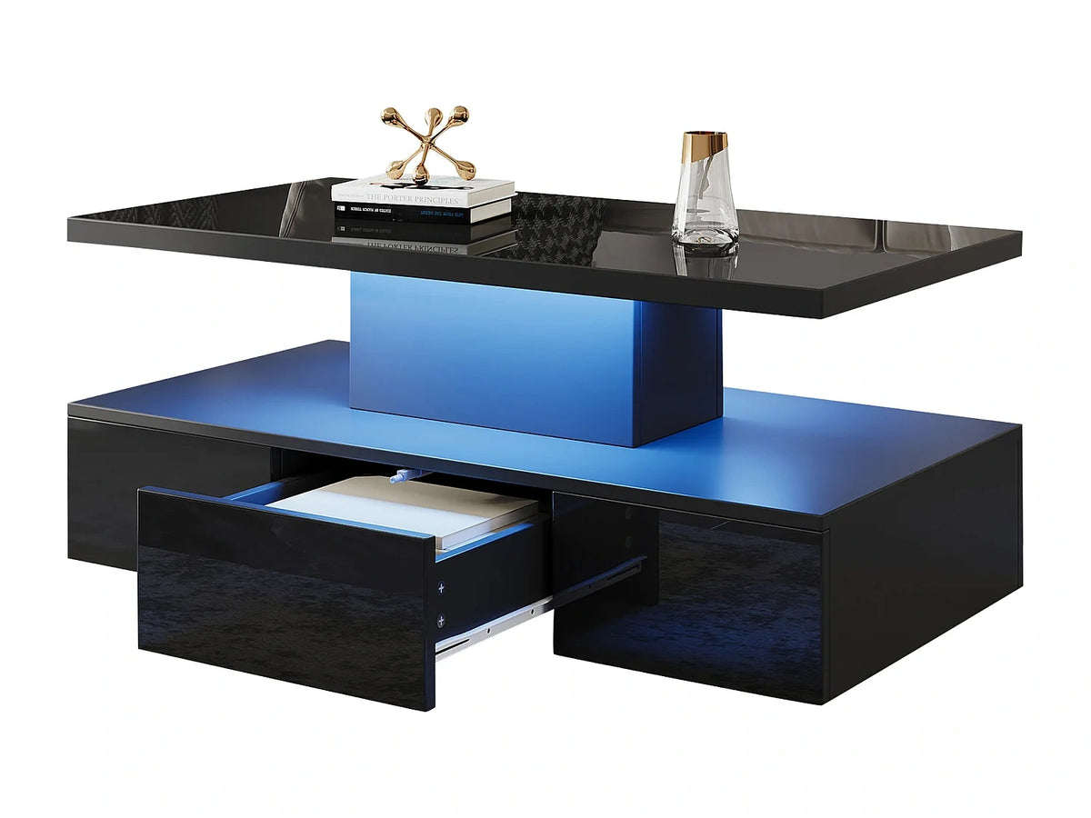 Noir - Table basse avec tiroirs de rangement en panneau de particules