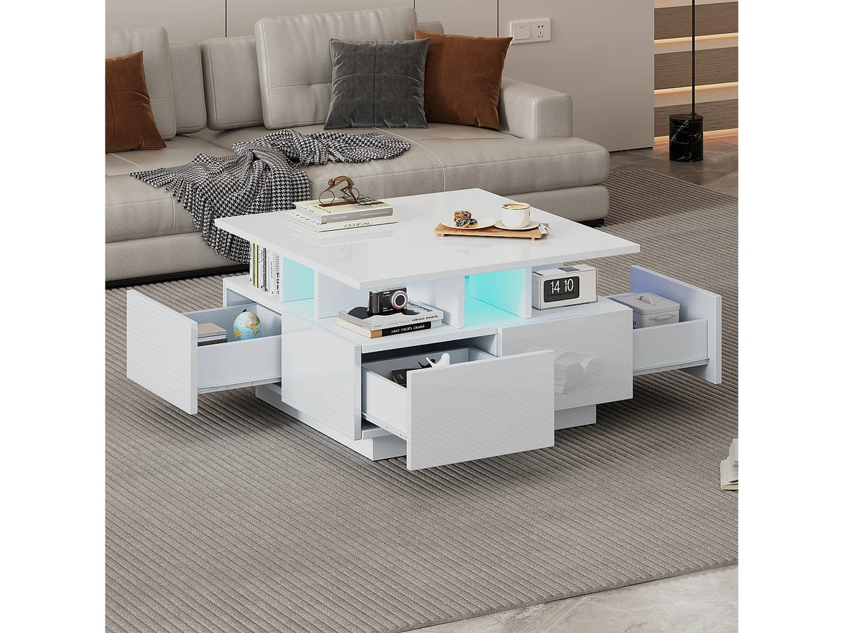 Table basse 70x70x40cm cube moderne rangement niveaux, fonction