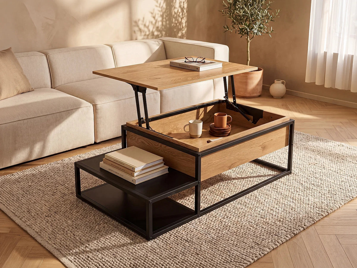 Table basse noir en metal - plateau relevable