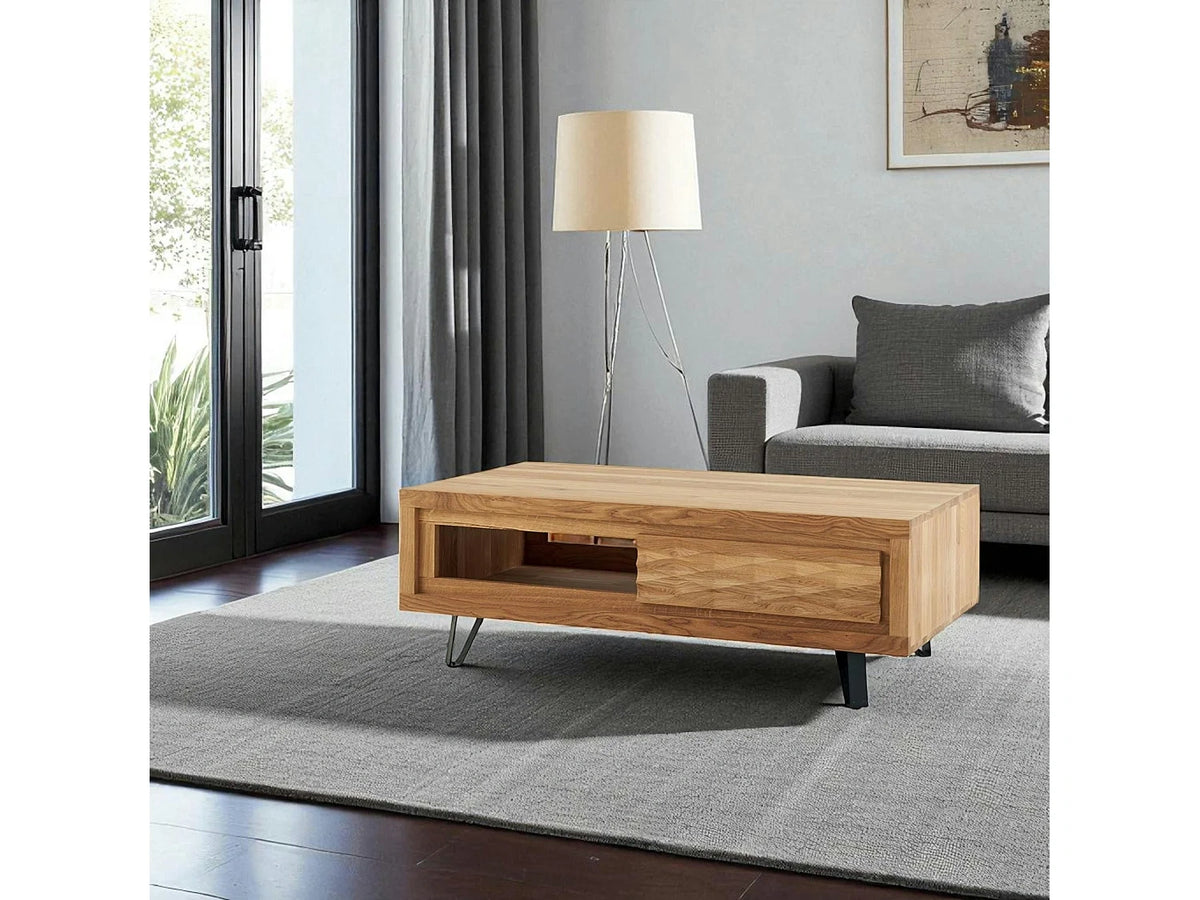 Table basse bois massif tiroir, rose