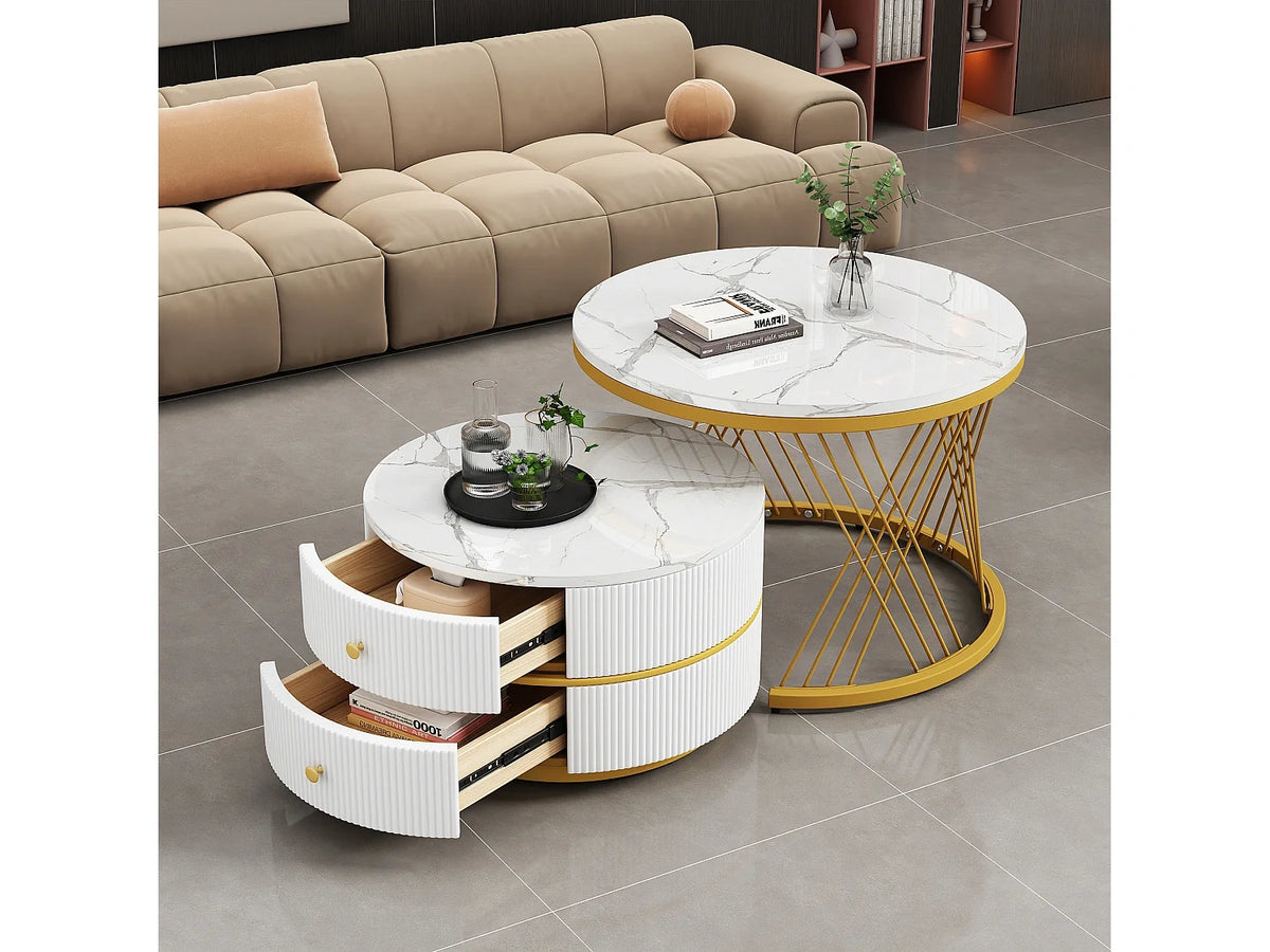 Lot de tables basses 60x60x46cm 50x50x30.8cm rondes effet