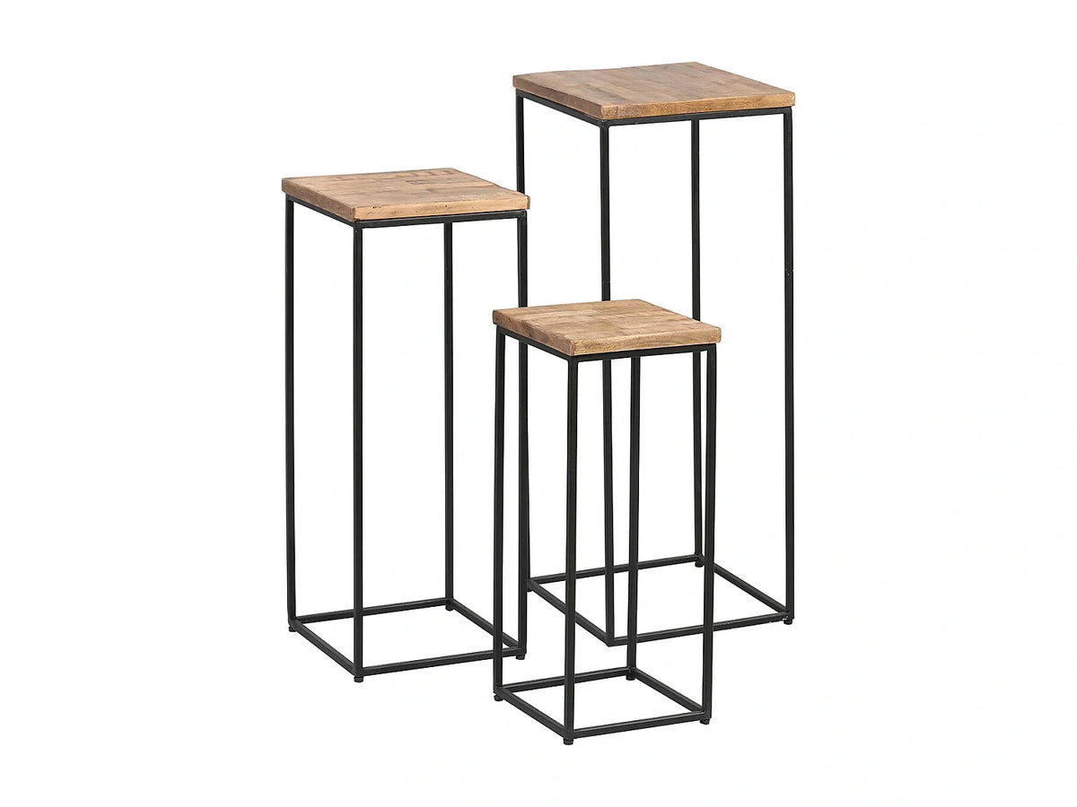 Bois clair - Table basses avec tables gigognes empilables - Sellettes