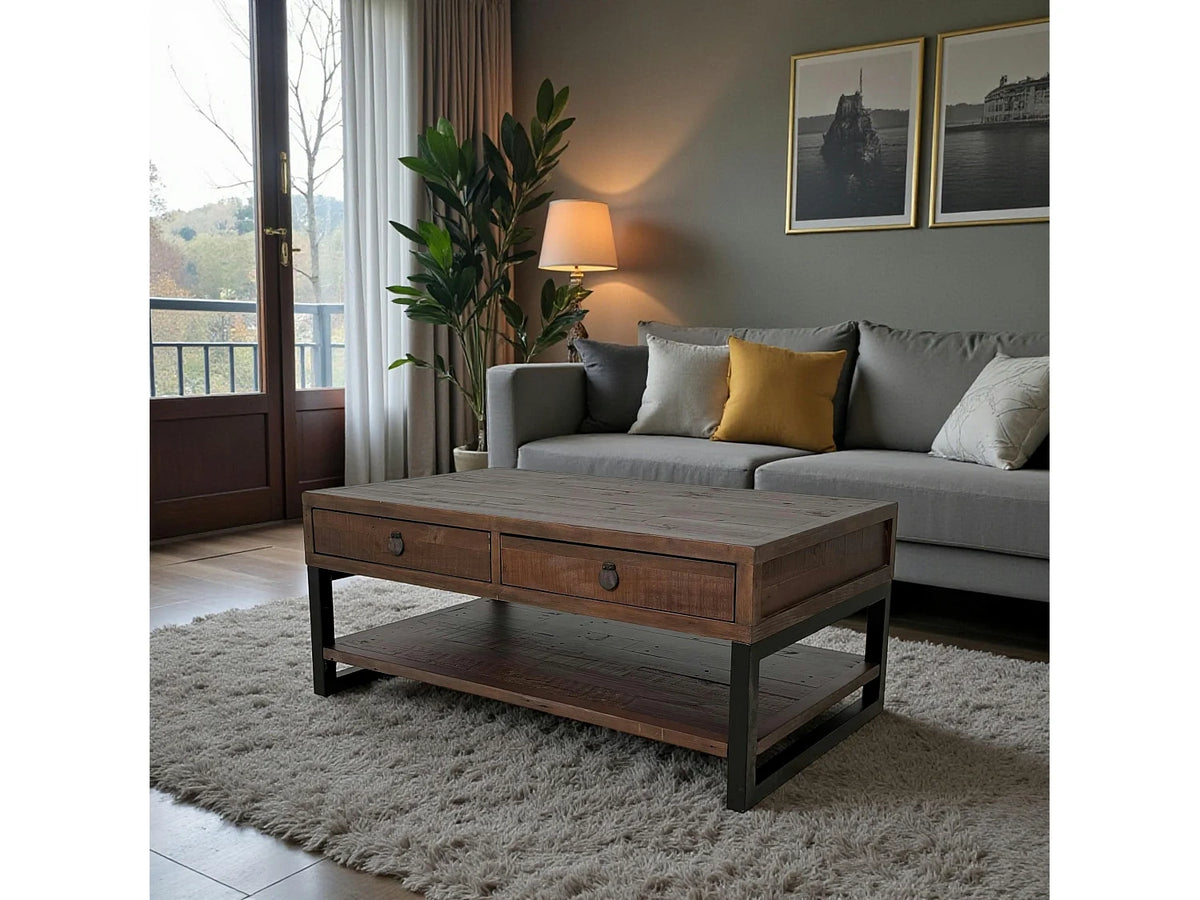 Blanc - Table basse avec tiroirs de rangement - double