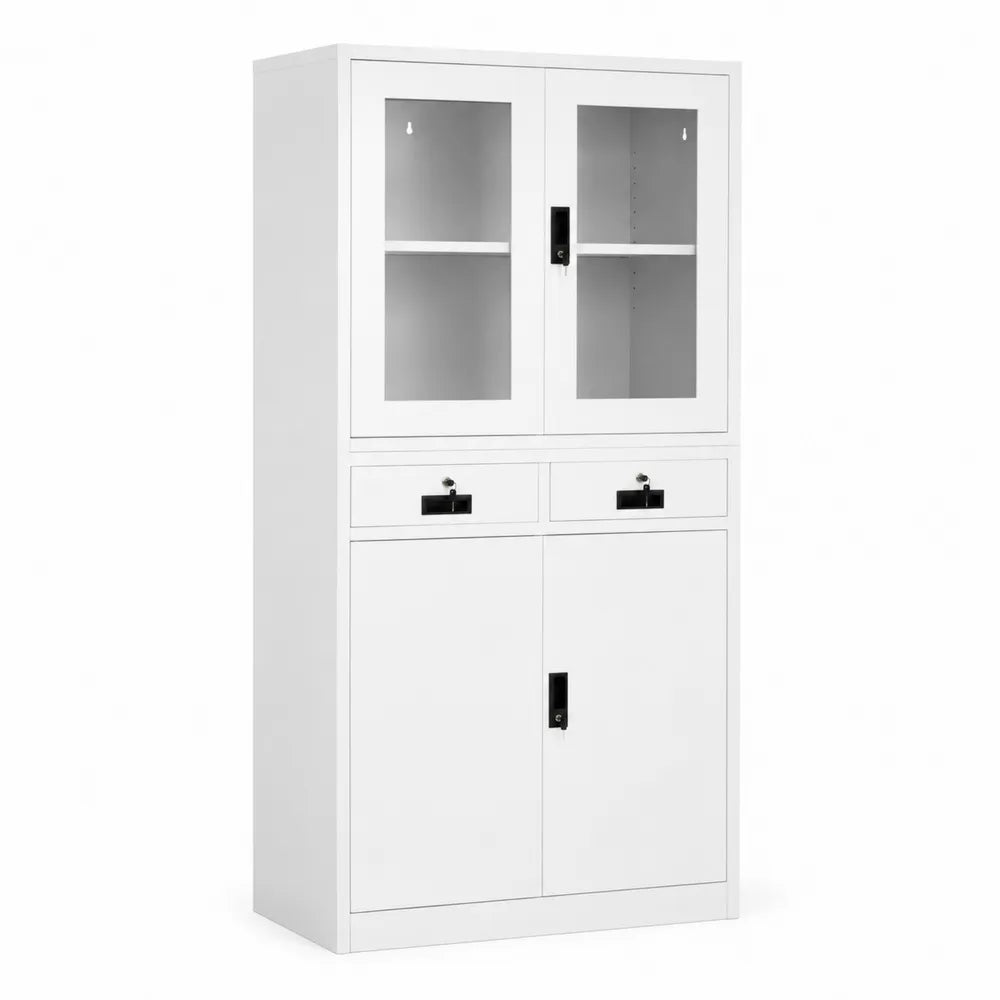 Armoire m¨¦tallique blanche avec portes vitr¨¦es