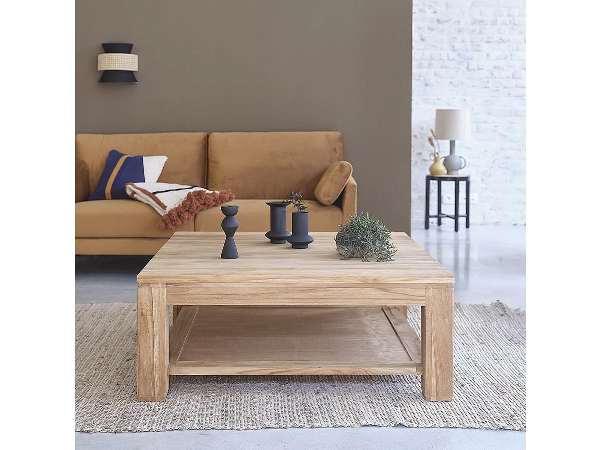 Table basse teck massif 100 cm double - double