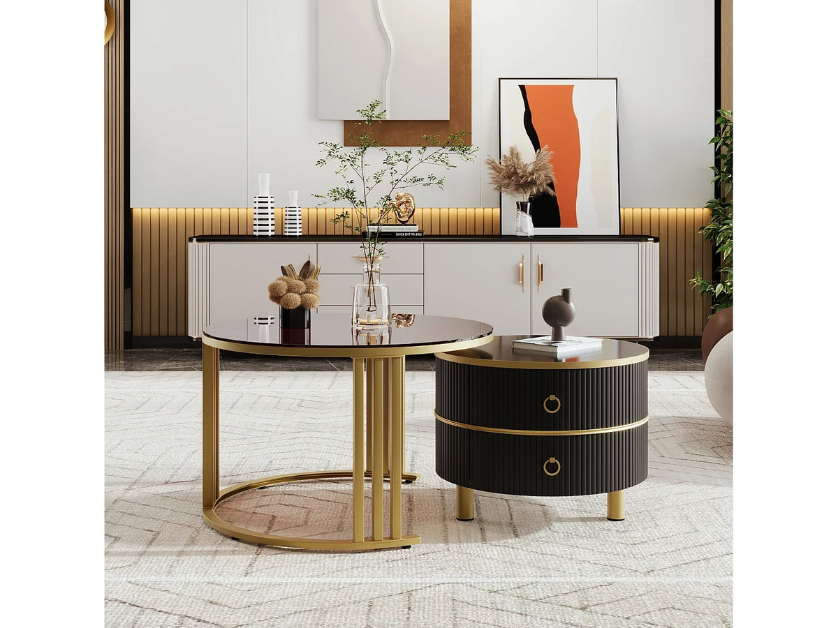 Table basse ronde, MDF, Plateau verre trempe