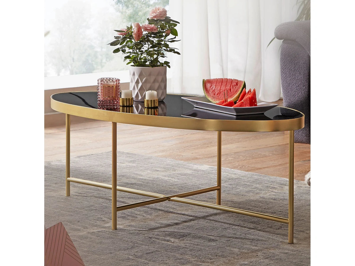 Basse design verre noir ovale noir 110 x 56 cm