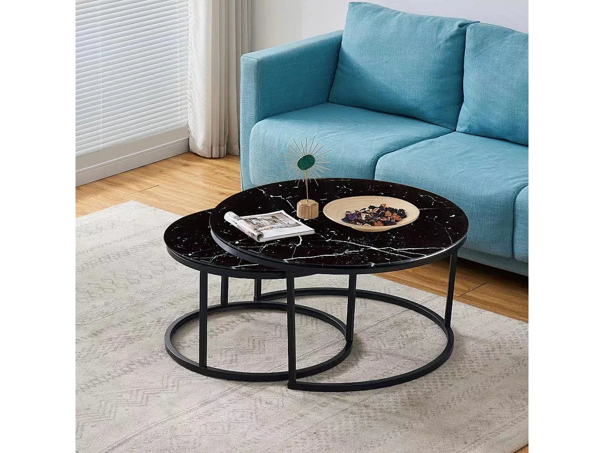 Lot de tables basses gigognes rondes effet marbre