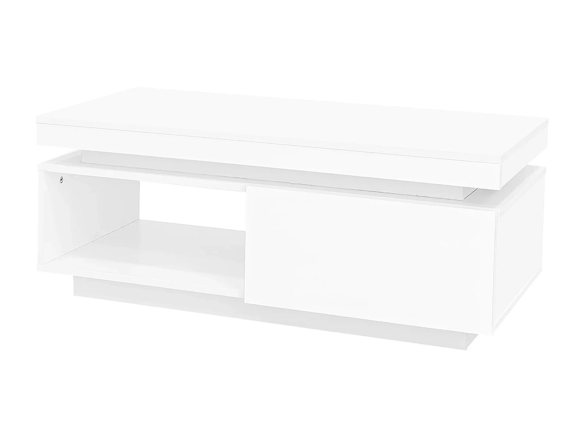 Table basse 100x50x40.3 cm, eclairage LED, tiroir rangement, finition