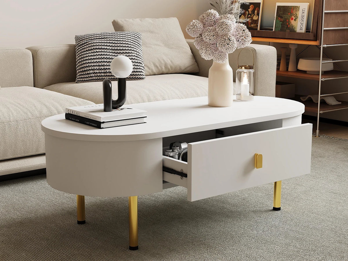 Table basse blanc avec tiroirs de rangement 108x50x40 cm